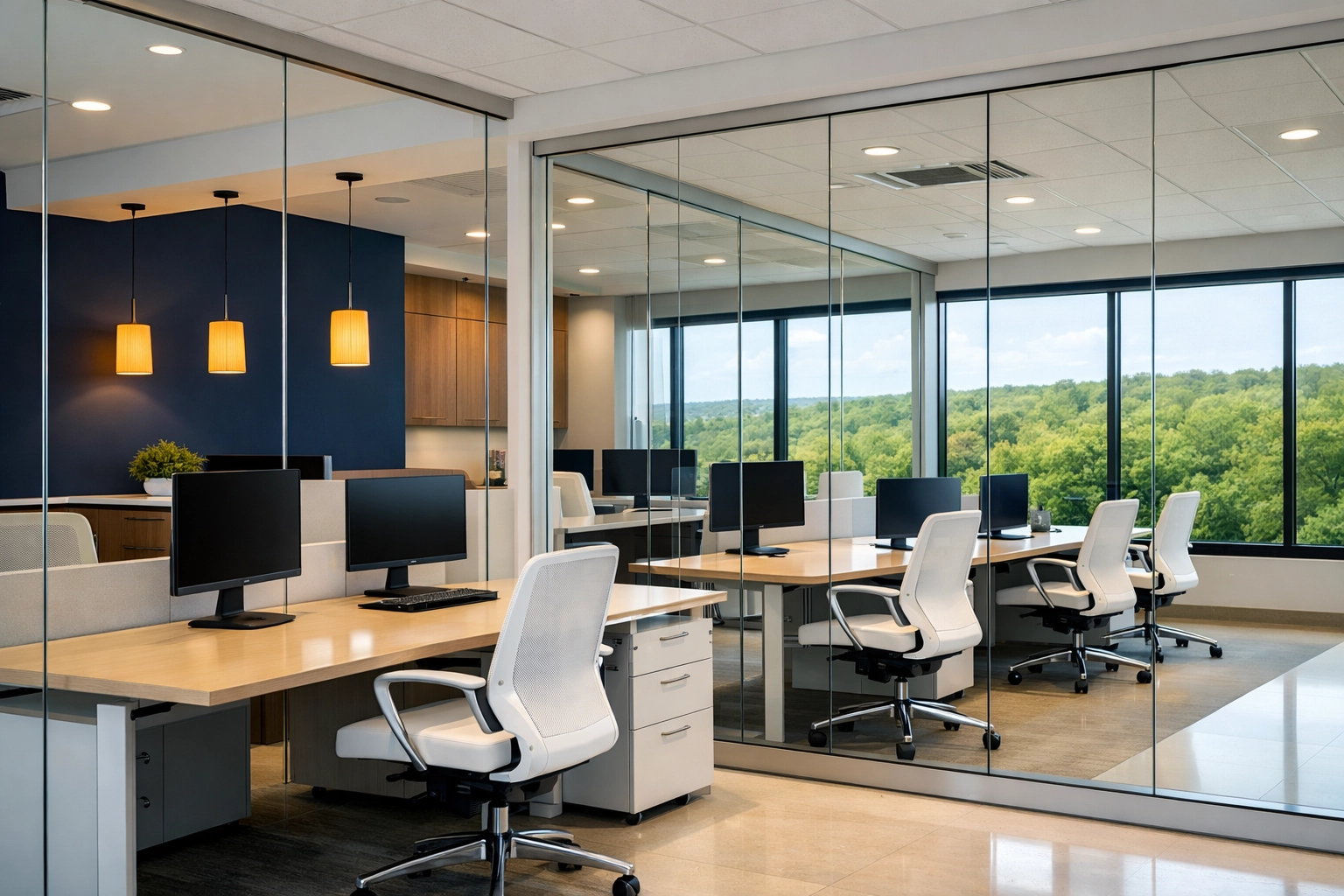 Sleek and sanitized office space in MetroWest following professional commercial cleaning services.