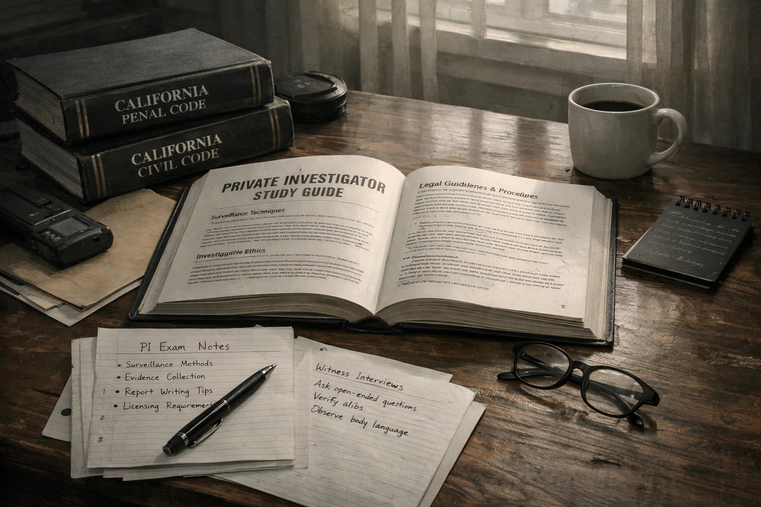How to Become a Private Investigator in California: The Veteran's Roadmap to Success California PI exam preparation materials and legal code books for licensing