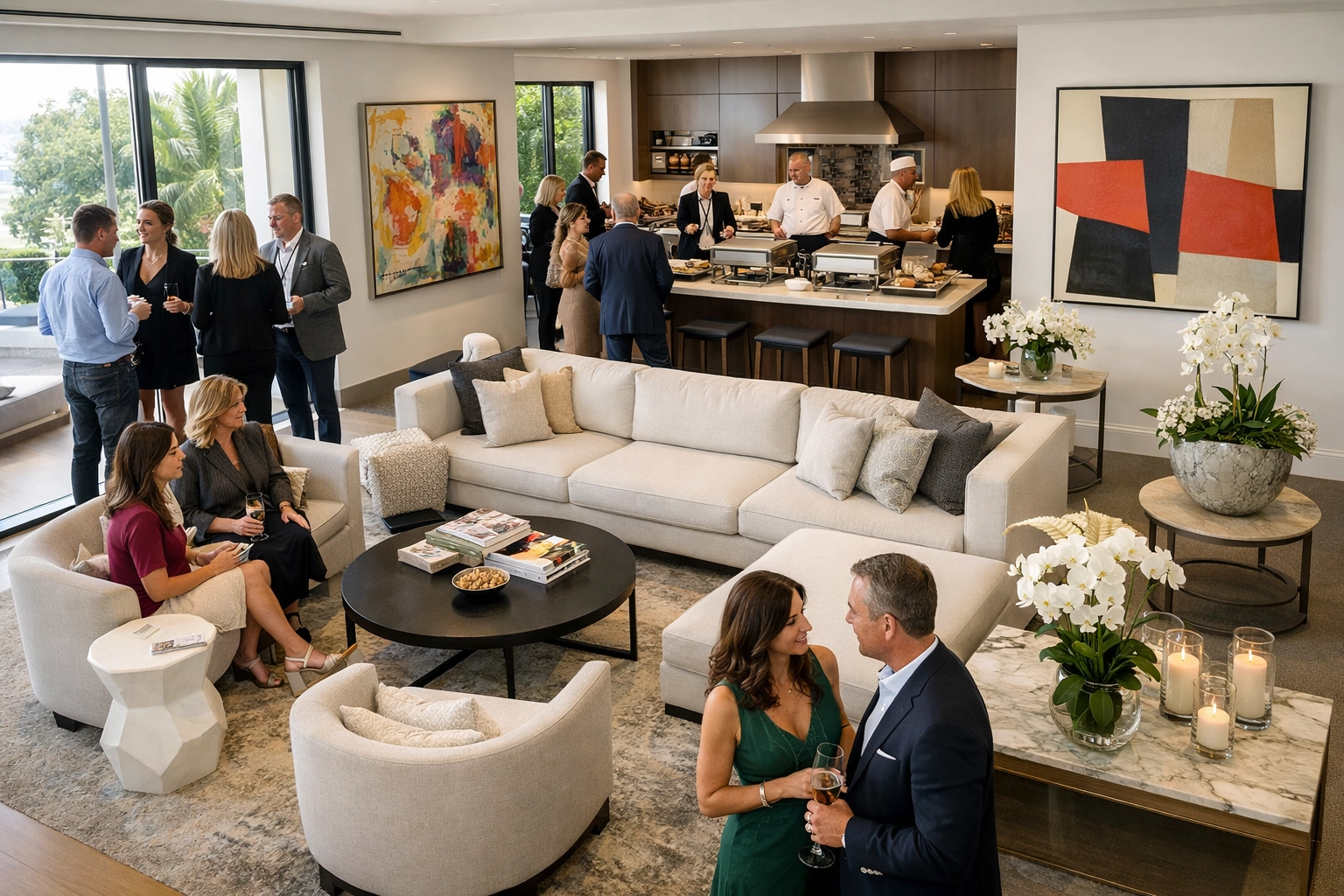 Luxury home interior with valuable art and contents during private entertaining event