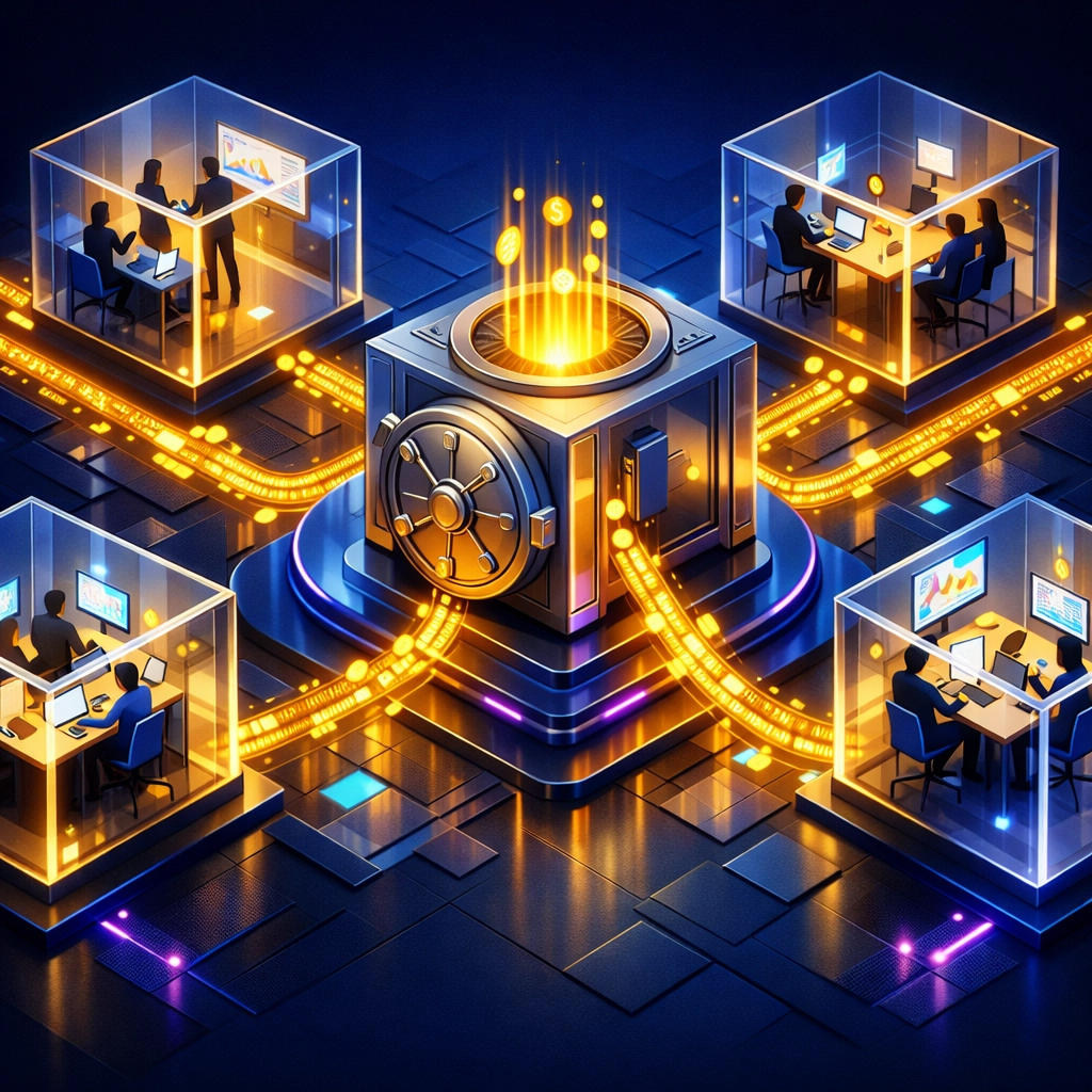 Enterprise departments connected by cryptocurrency payment flows in Larecoin ecosystem