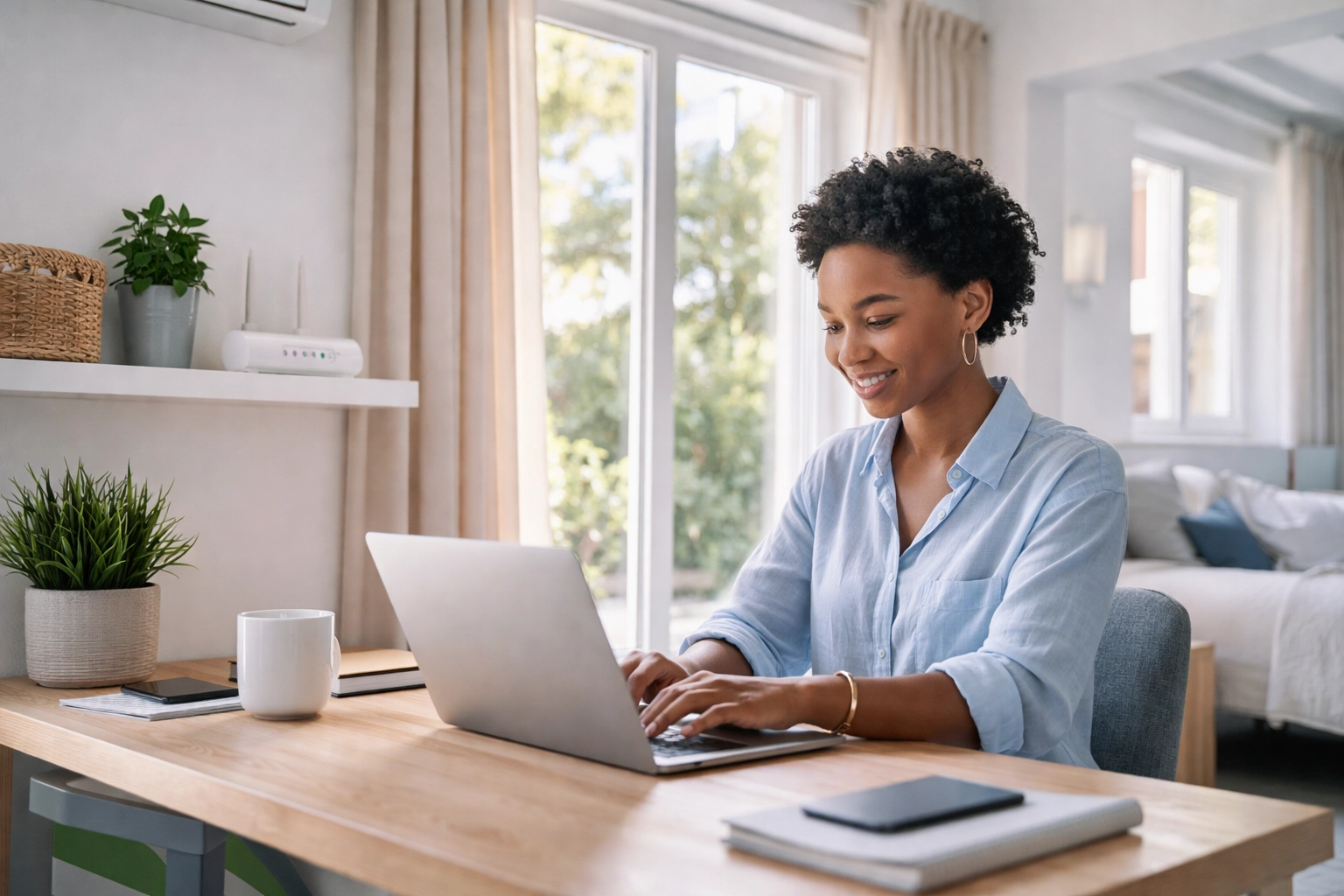 Remote worker enjoying reliable WiFi in a Cape Town granny flat connected via wireless bridge
