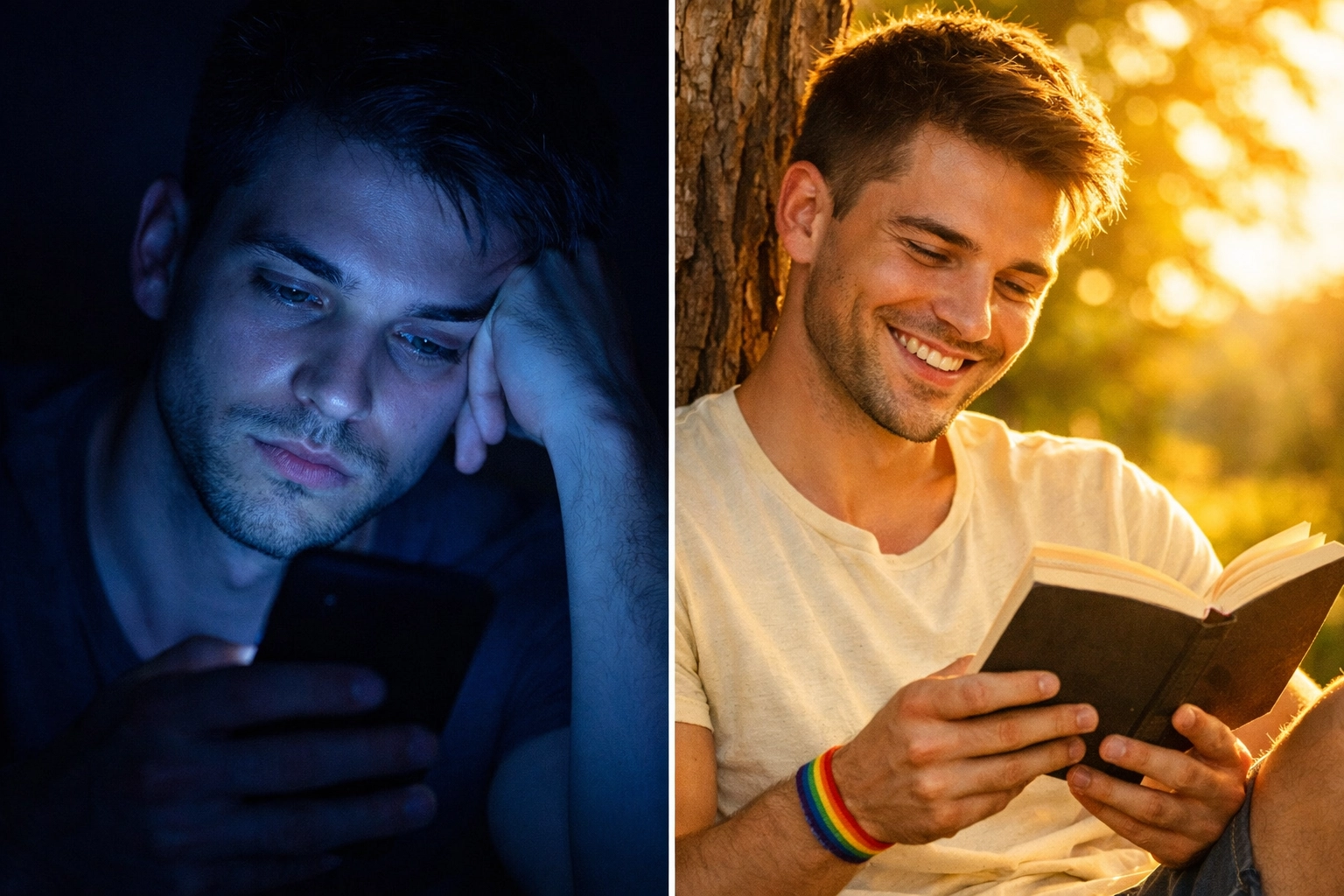 Contrast between phone addiction and healthy reading habits with LGBTQ+ literature