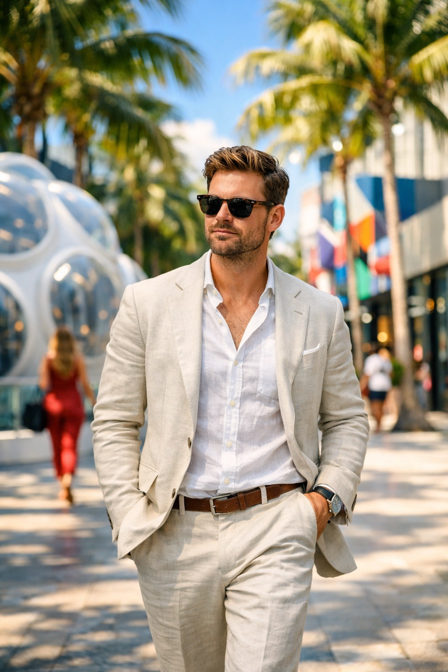 Premium lifestyle brand photography session featuring a professional in the vibrant Miami Design District.