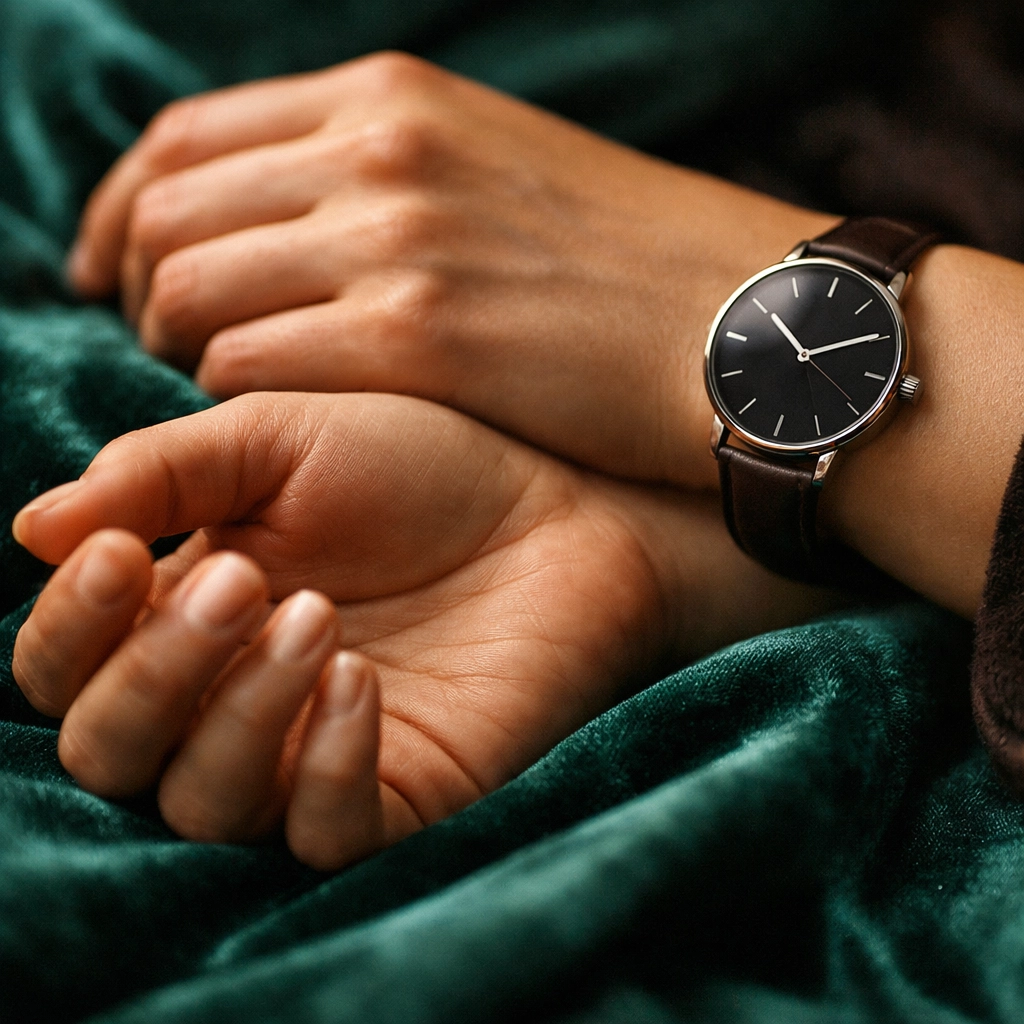 A visual metaphor of professional time management and feminine receptivity using soft textures. A visual metaphor of professional time management and feminine receptivity using soft textures.
