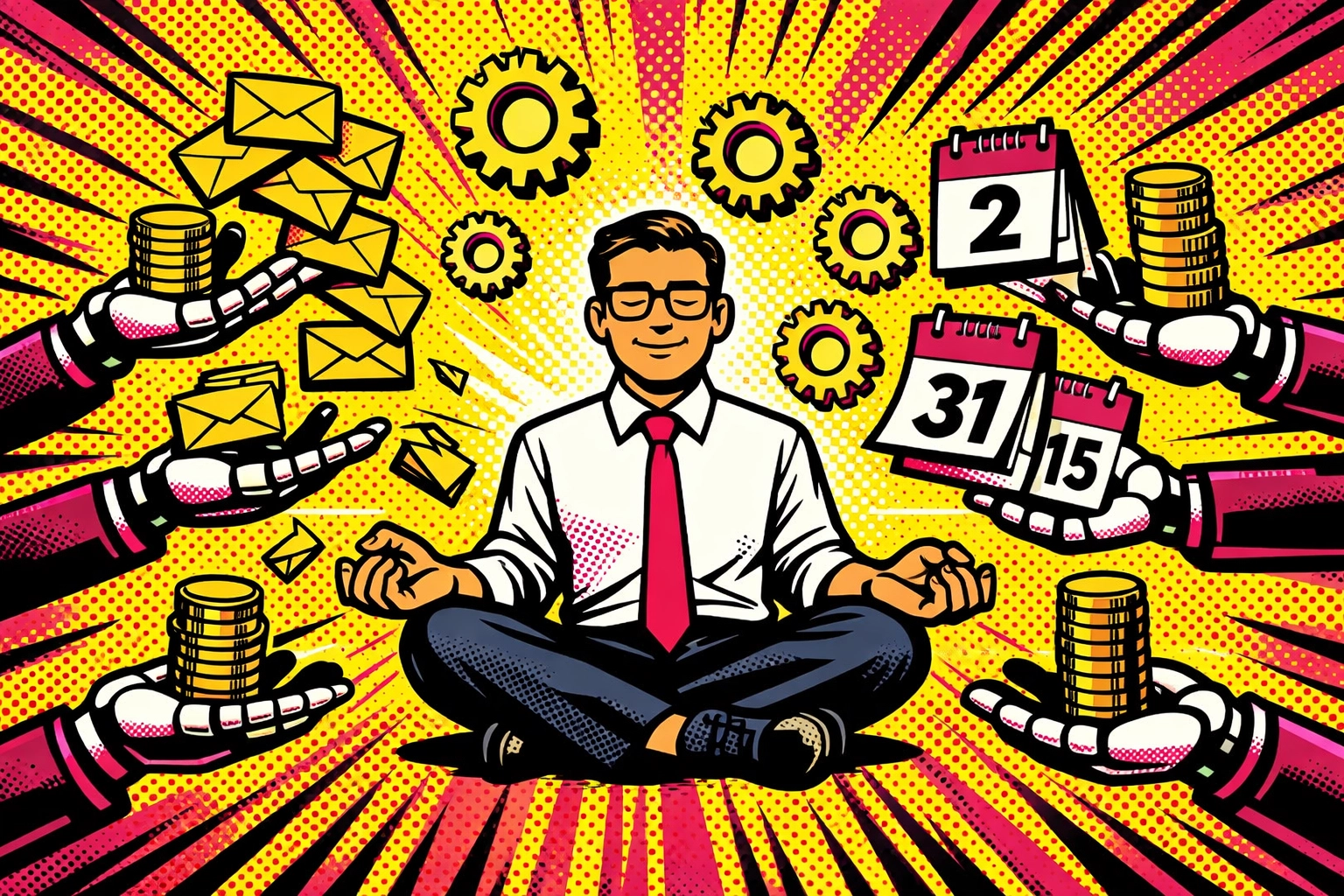 Business owner using automation tools to manage emails, calendar, and finances effortlessly.