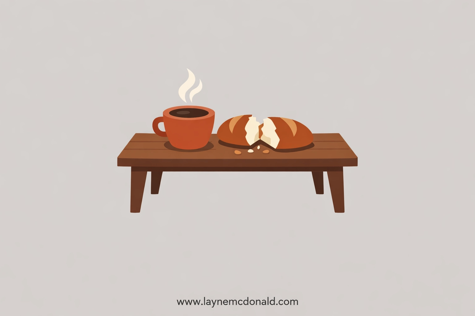 Vector art of coffee and bread symbolizing authentic community and fellowship in a local church setting.