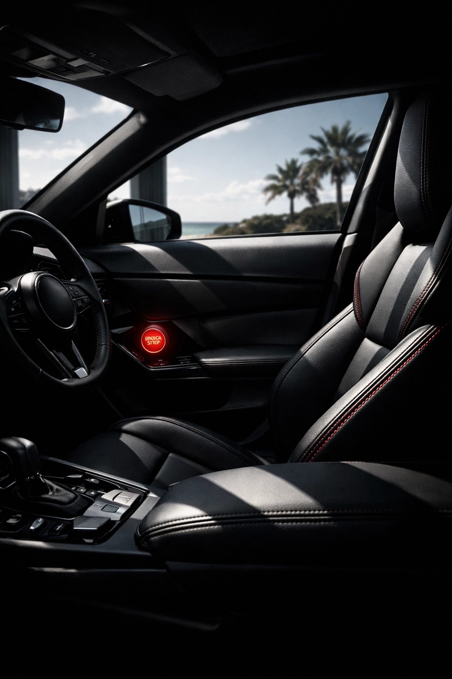 Cool car interior protected by ceramic window tint reducing heat and preserving leather dashboard.