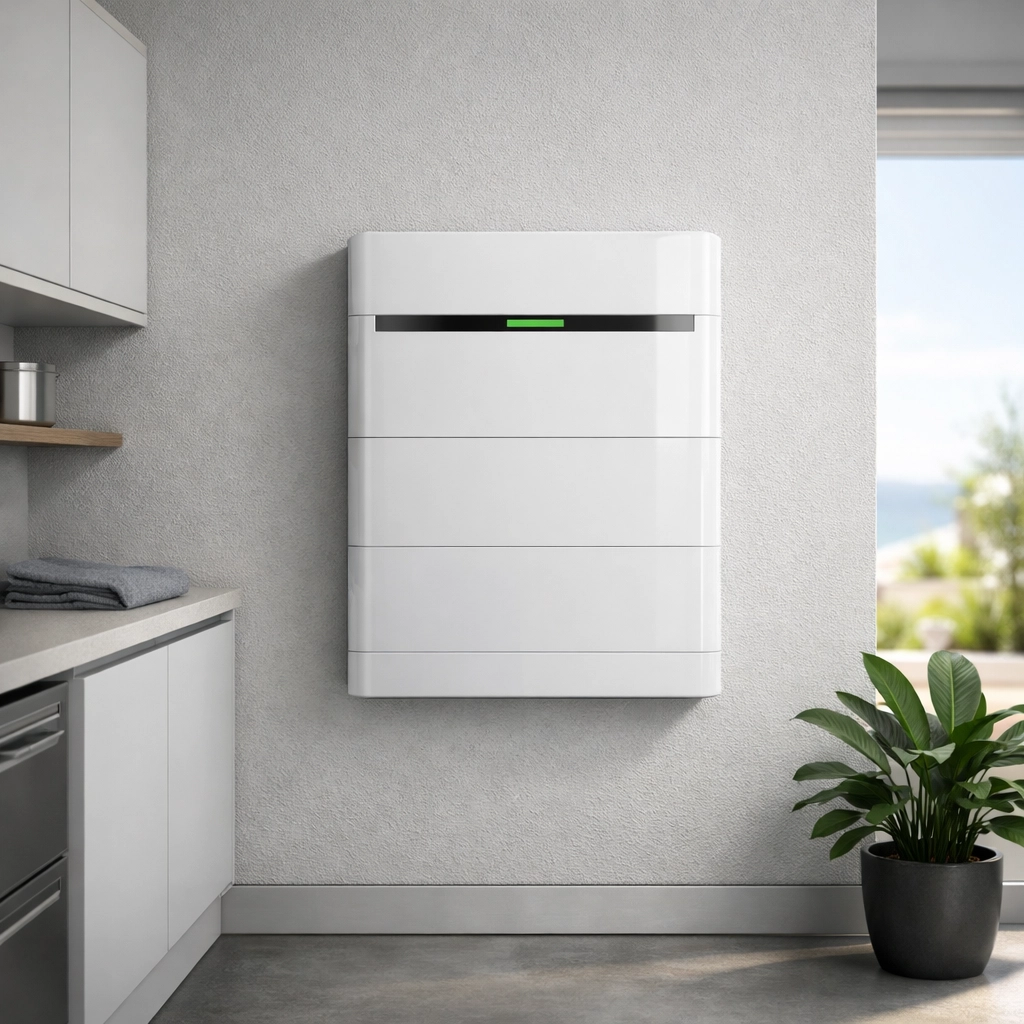 Modern home battery storage system installed in a garage to maximize solar energy efficiency in Poole.