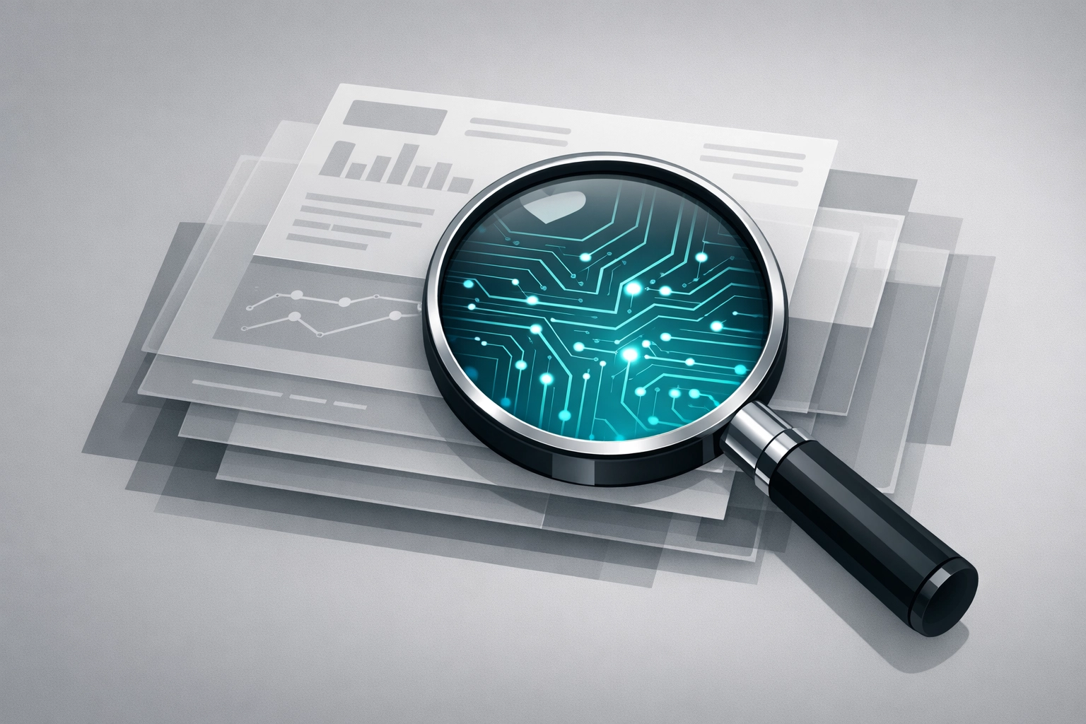 A magnifying glass representing a forensic SEO audit to diagnose traffic loss from title rewrites.