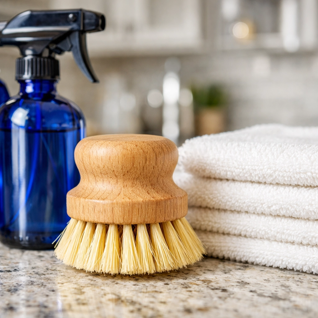 Natural eco-friendly supplies used for meticulous weekly house cleaning in North Andover homes.