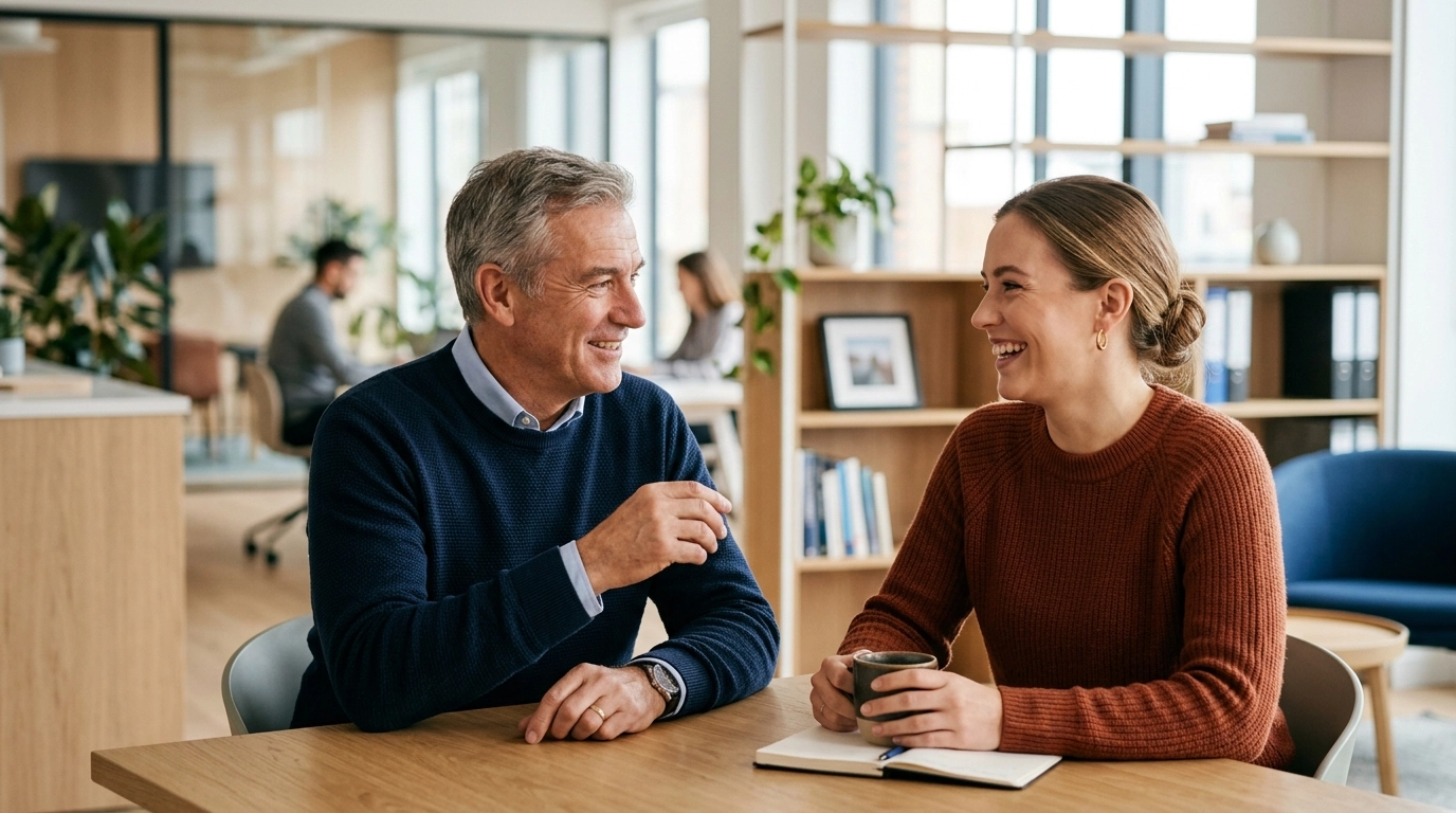 A legal professional in a respectful meeting with a family member