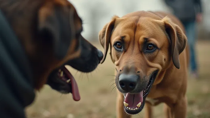 Two dogs socializing and communicating outdoors