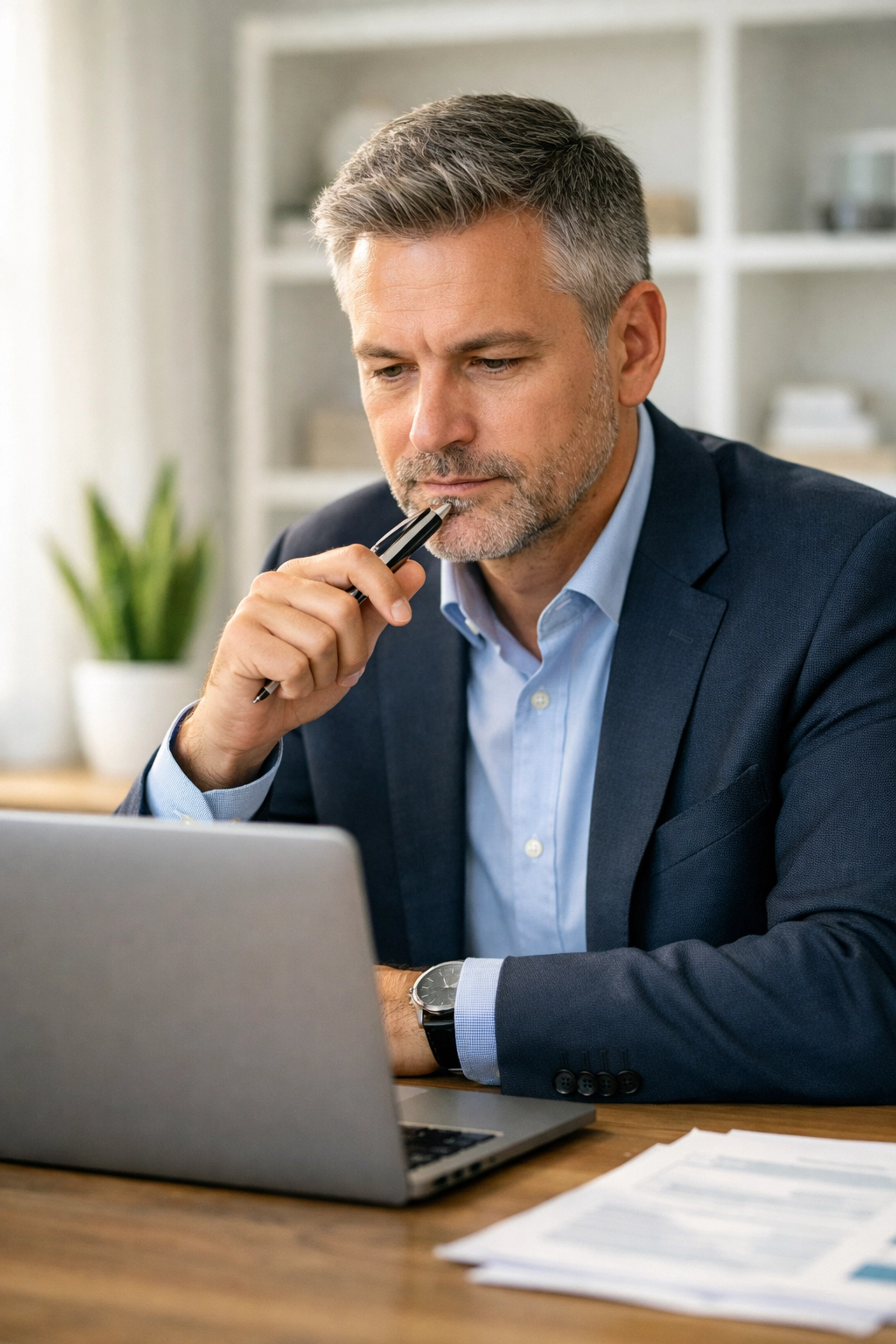 Professional accountant performing a manual review of startup financial data for accuracy and context.