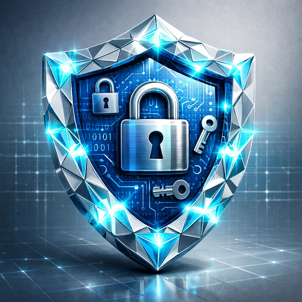 Hybrid cryptography shield showing classical and quantum-resistant encryption layers