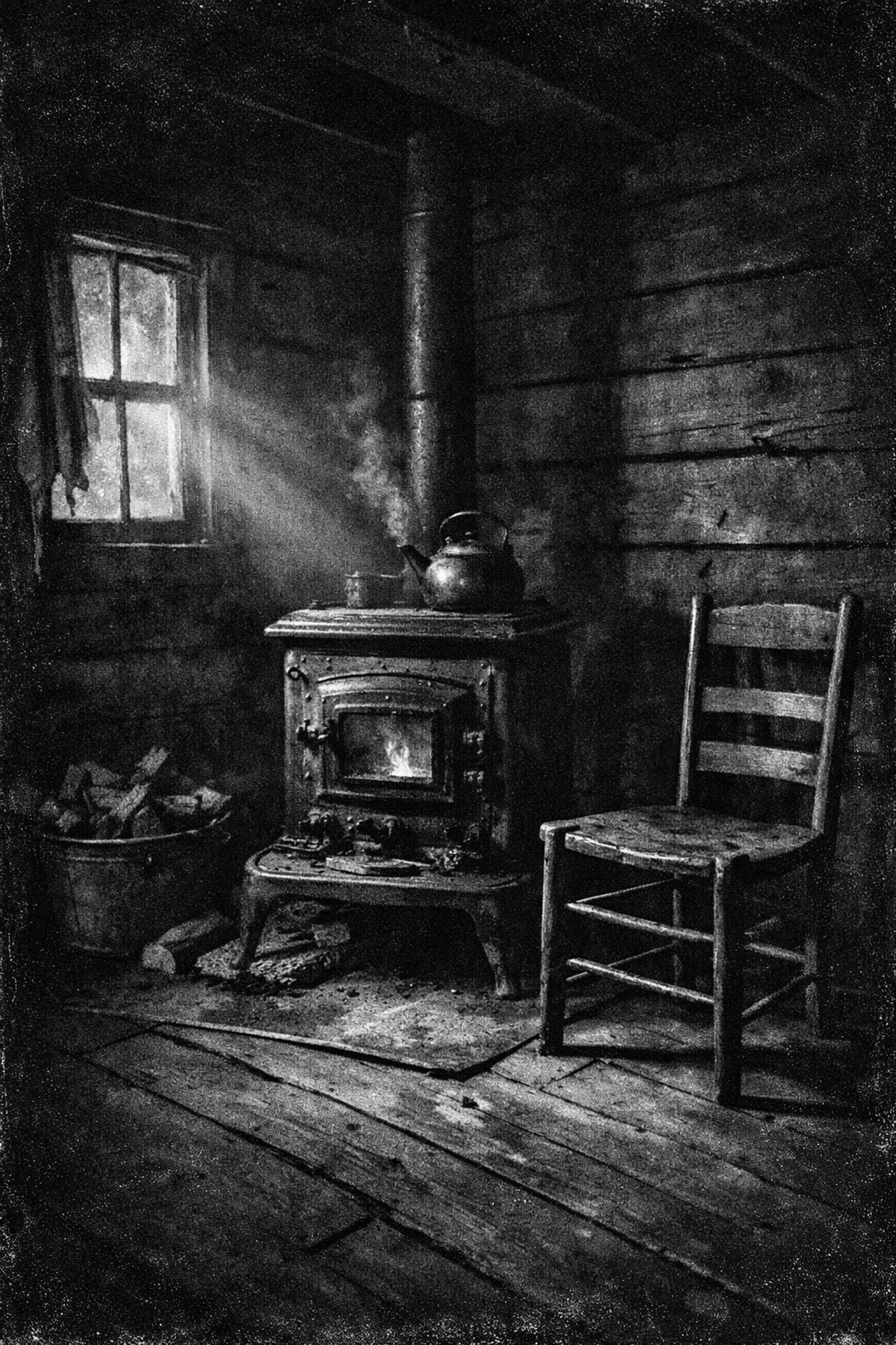 A vintage cast-iron stove inside a 1930s Mississippi shotgun house, reflecting the simple life of young Elvis Presley.