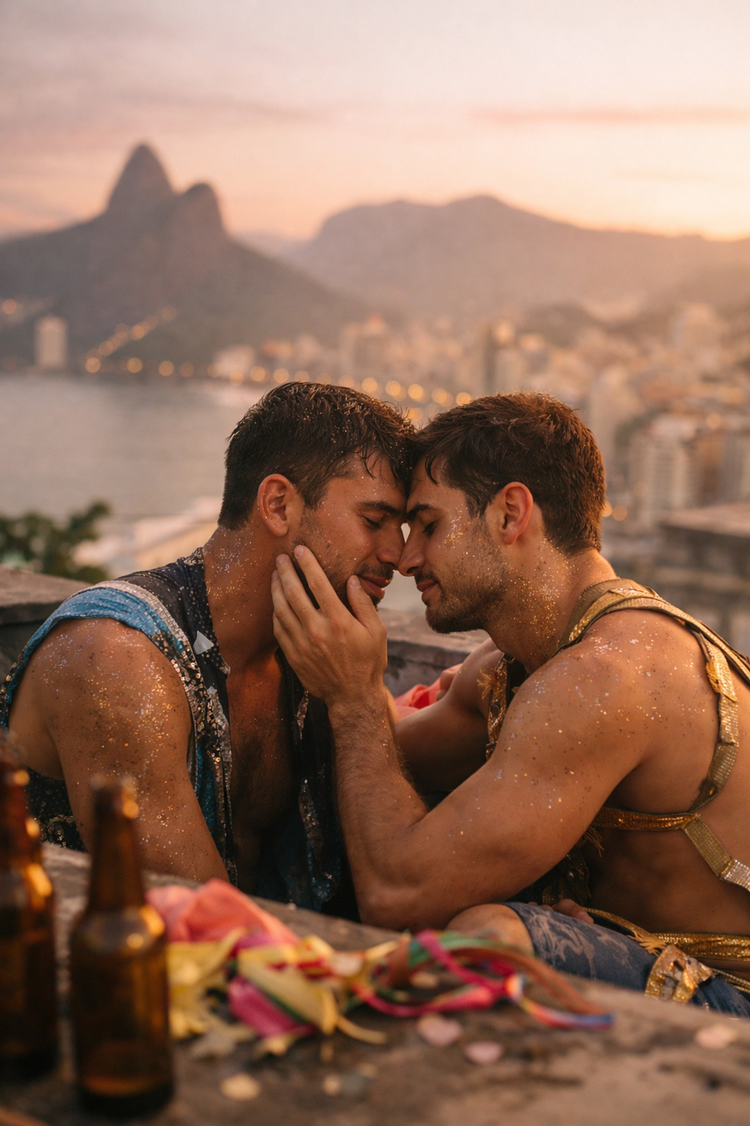 Two men share romantic moment on Rio rooftop after LGBTQ+ Carnival celebration