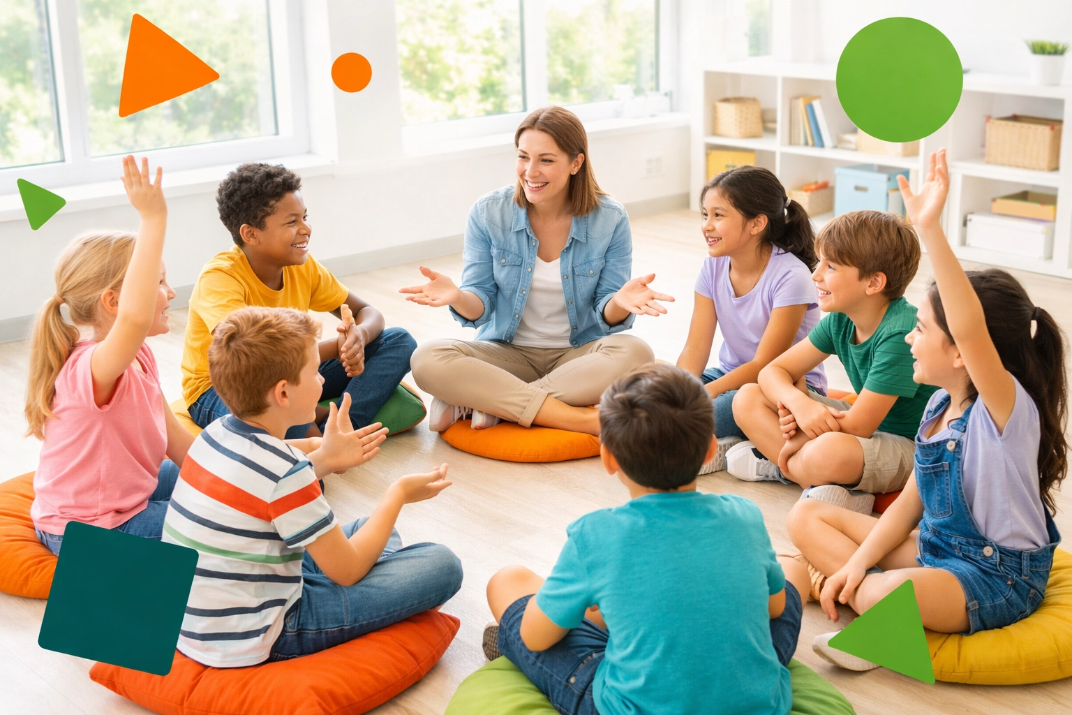 Children engaged in life skills classroom discussion with teacher