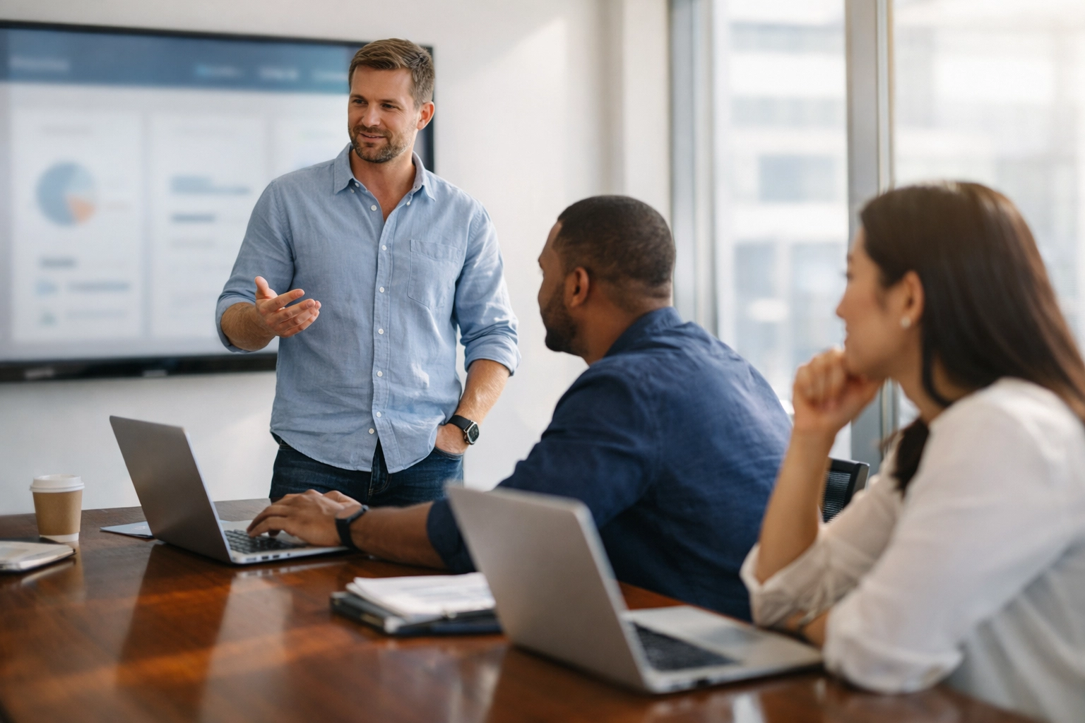 ServiceNow consulting team strategizing on Agentic AI implementation and ITOM architecture in a modern office.
