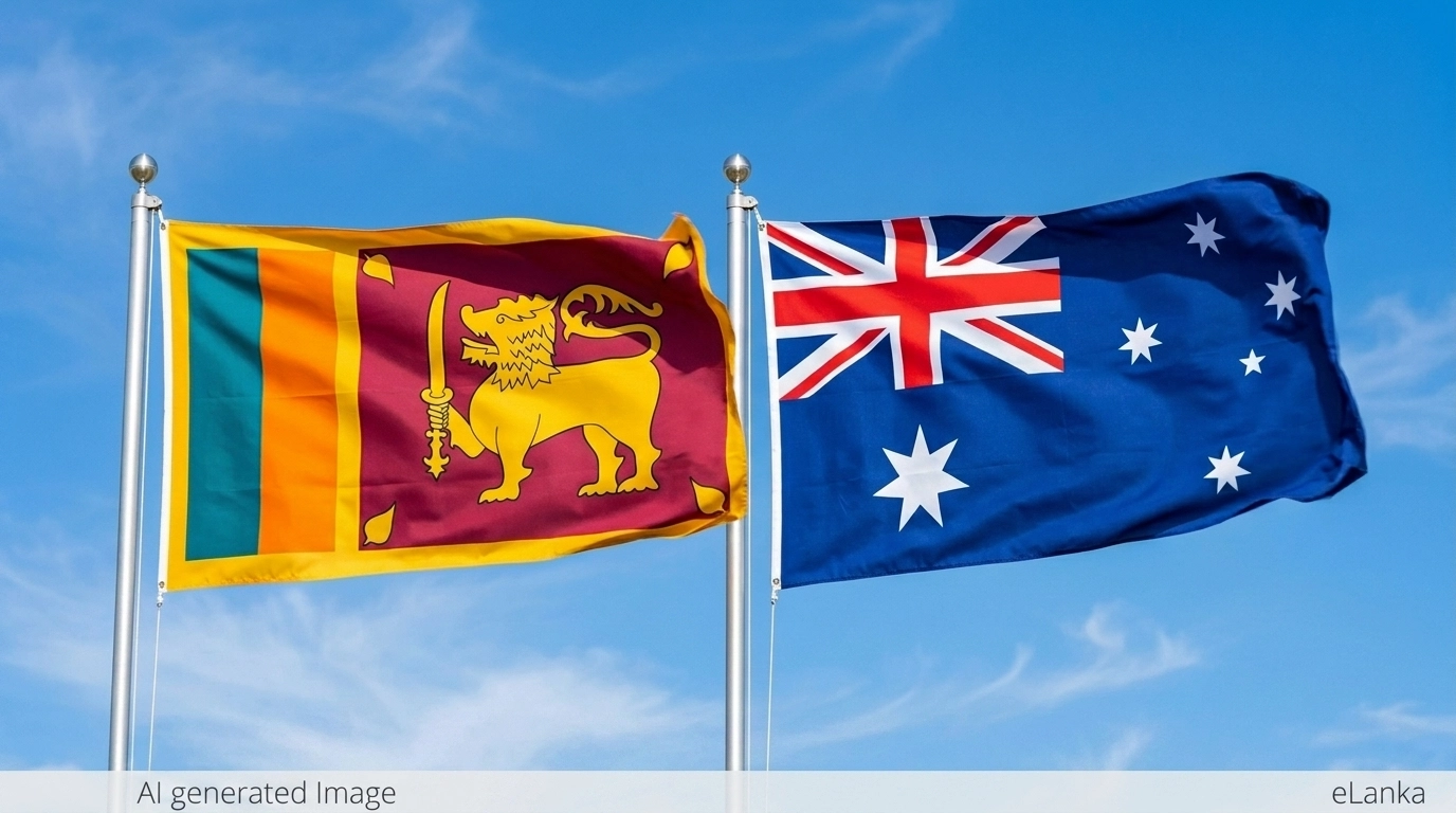The flags of Sri Lanka and Australia, representing dual heritage