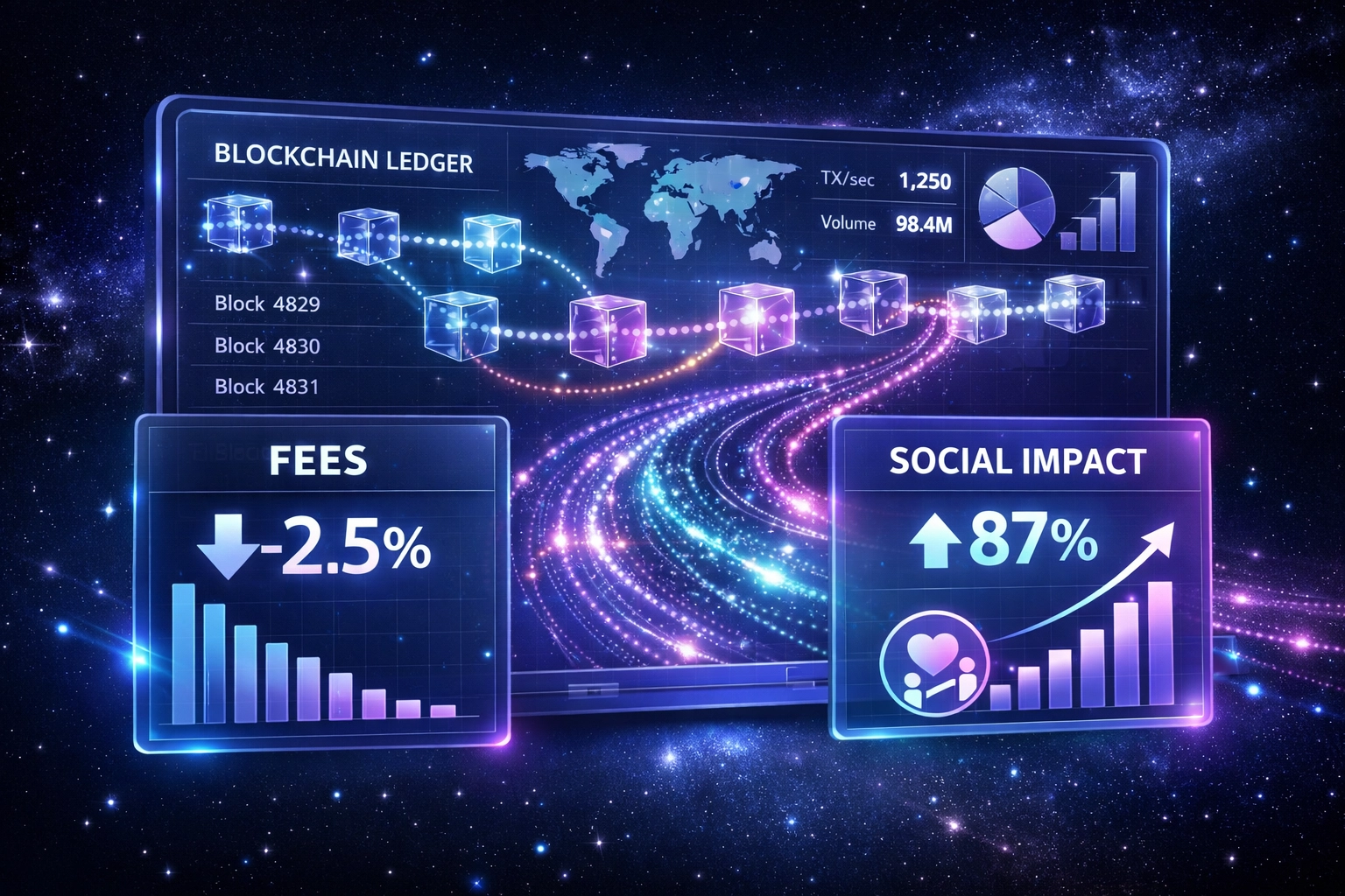 Larecoin payment dashboard showing real-time transaction tracking and social impact metrics with LareScan