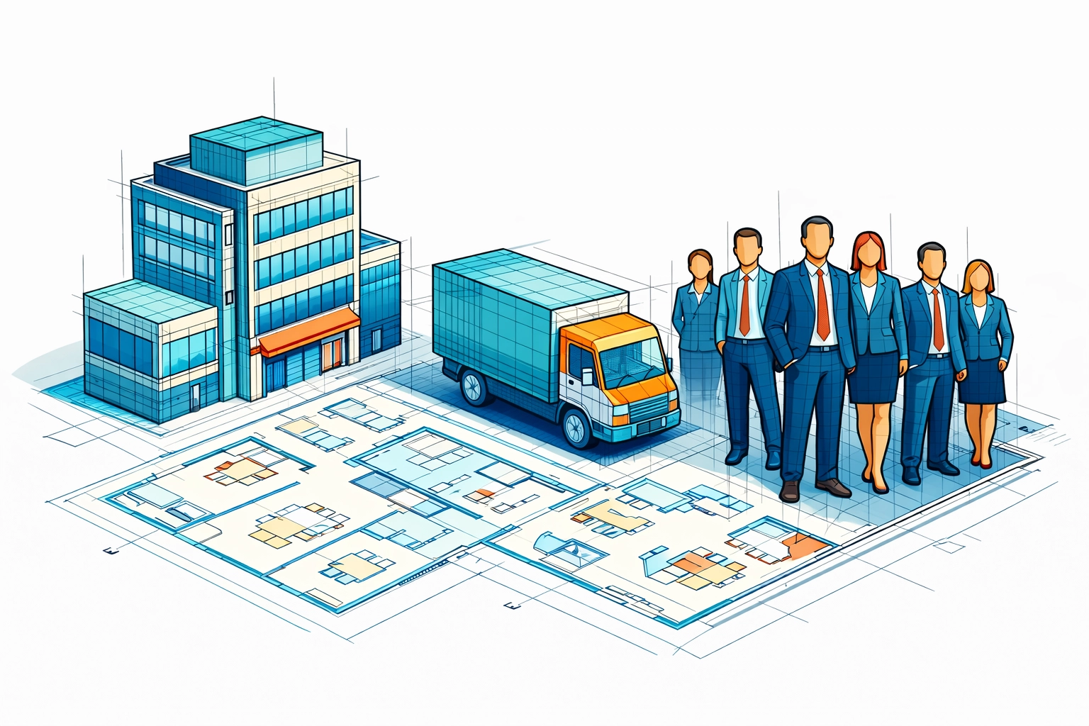 Technical blueprint showing business growth through hiring and fleet expansion with working capital.