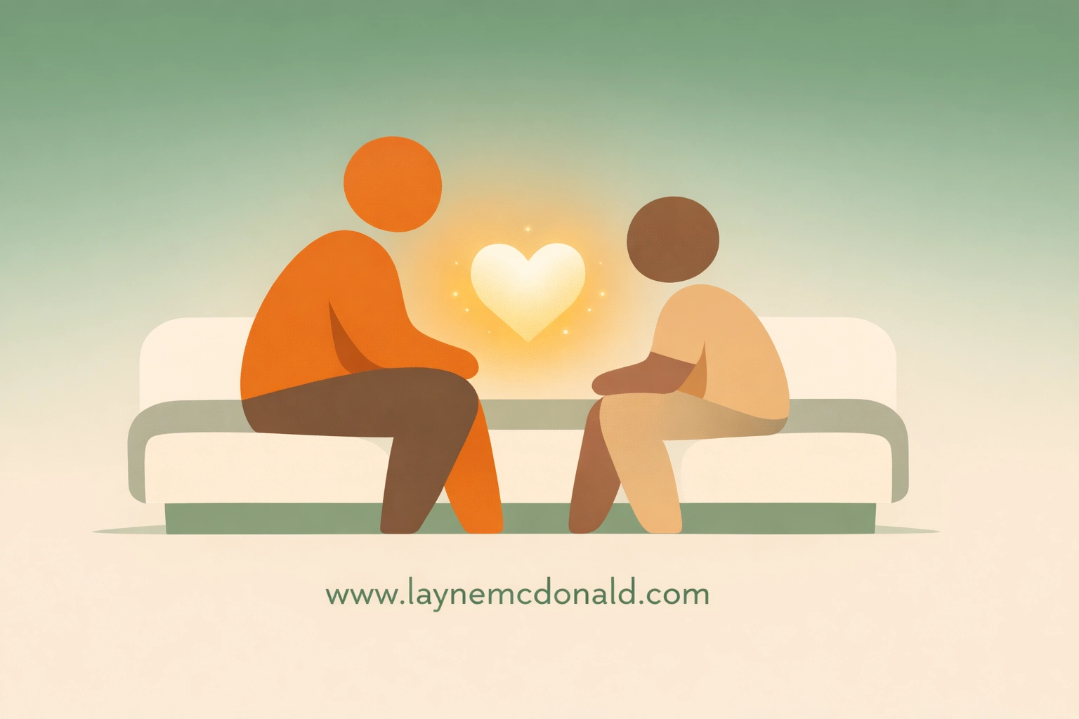Parent and child in conversation, with glowing heart between them symbolizing faith-based family discussion
