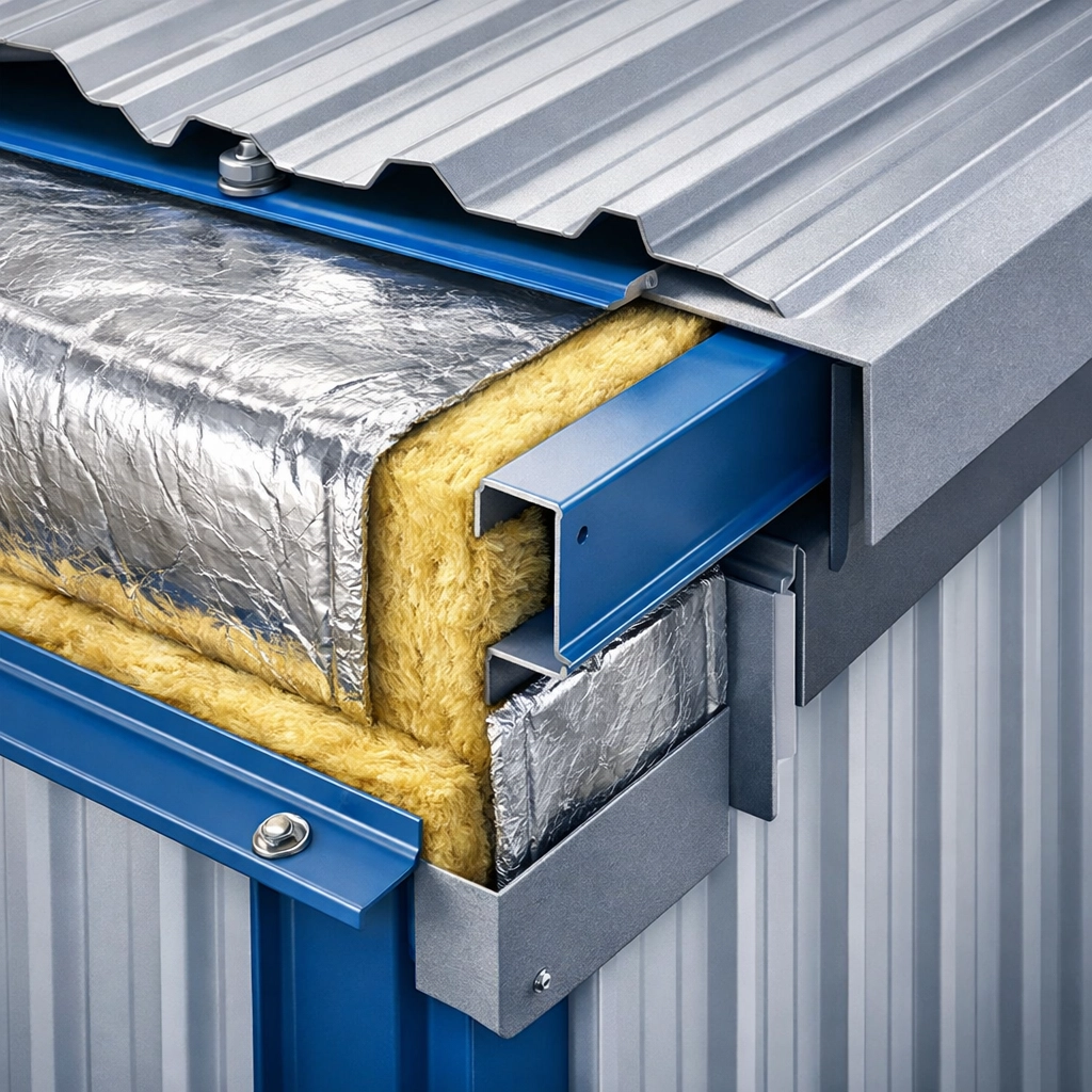 High-performance warehouse roof insulation being installed to boost building energy efficiency.