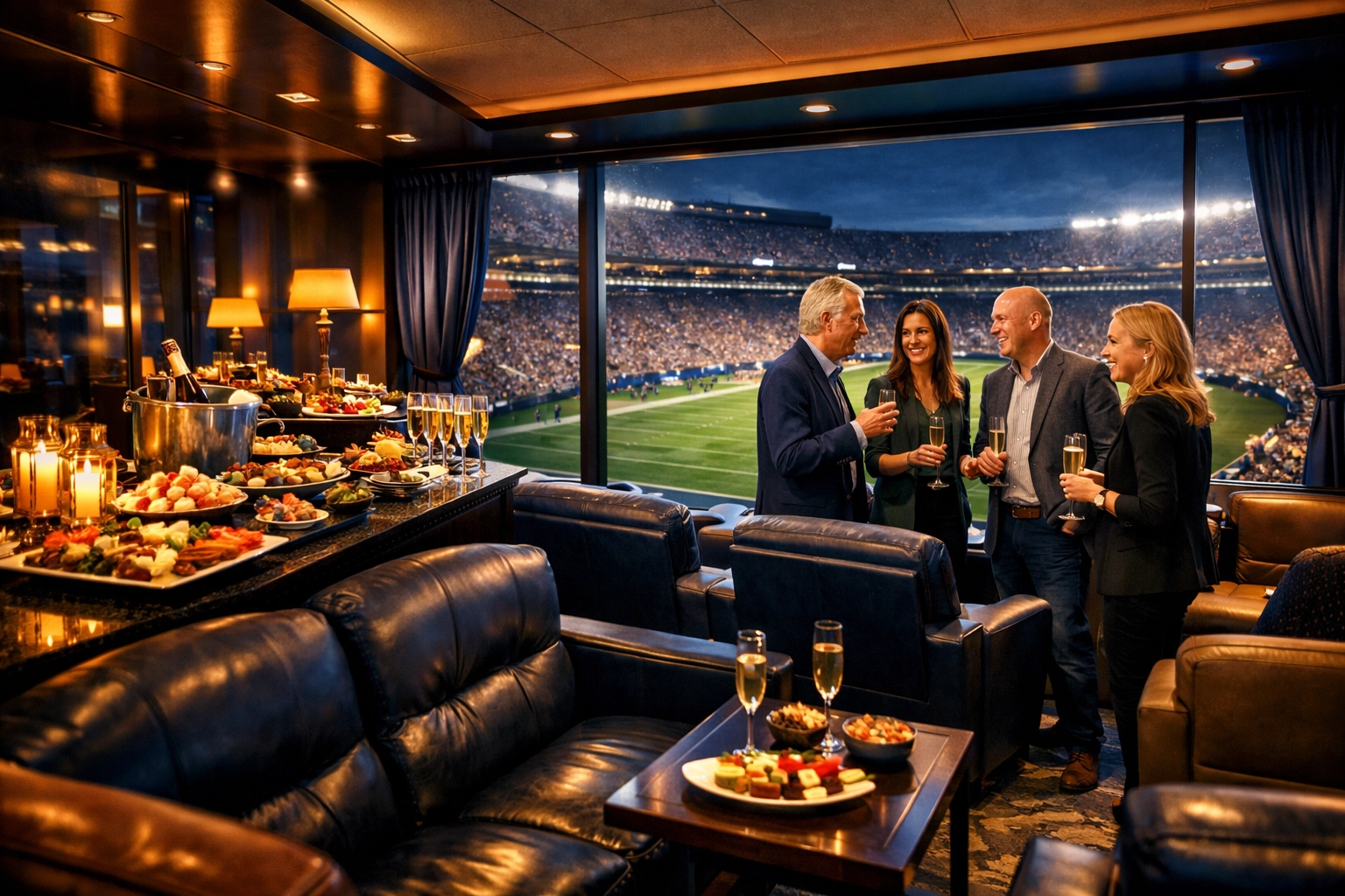 Luxury stadium suite for Super Bowl corporate hospitality and executive networking
