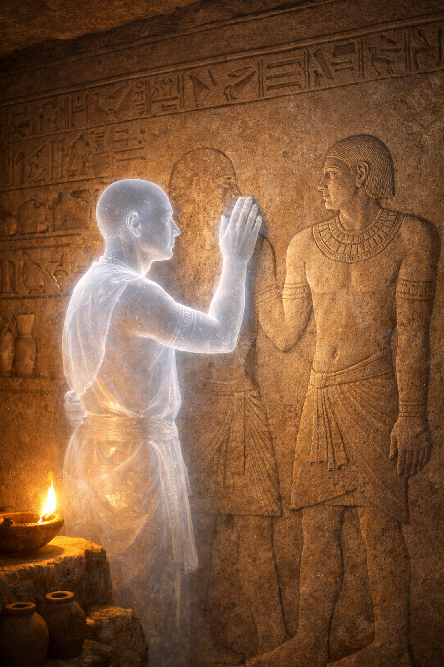 The spirits of Niankhkhnum and Khnumhotep in their shared tomb, an eternal MM historical romance.