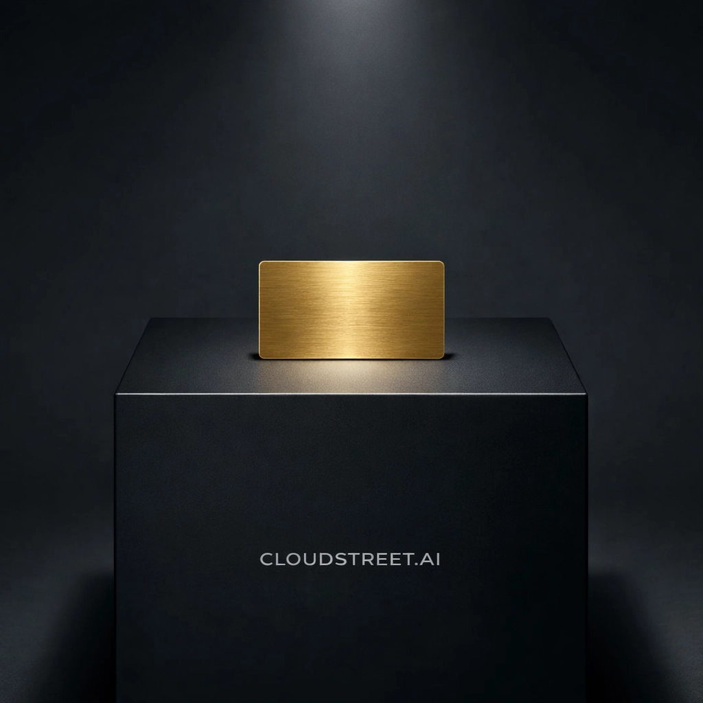 Gold loyalty card on a pedestal symbolizing premium VIP customer experiences managed through Salesforce Commerce Cloud.