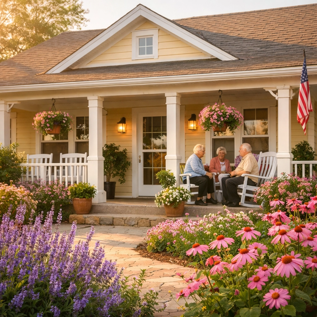 Small residential care home in Sarasota with welcoming porch and gardens