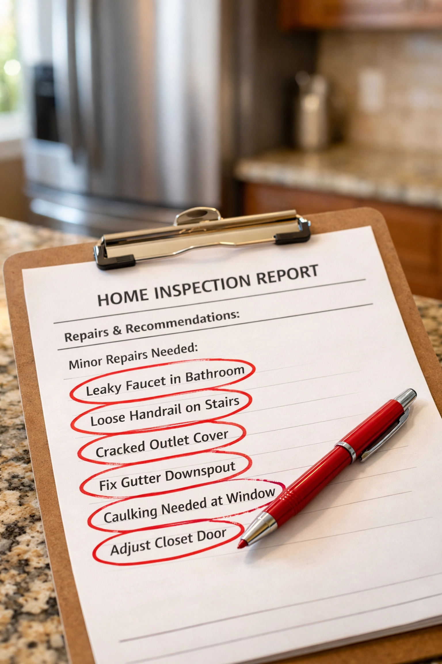 Home inspection report highlighting repairs for Greensboro property sale