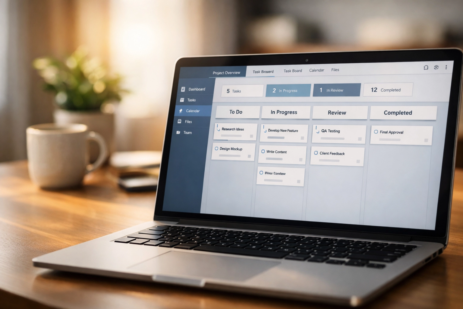 Minimalist digital workspace showing remote operational support tools to streamline business processes.