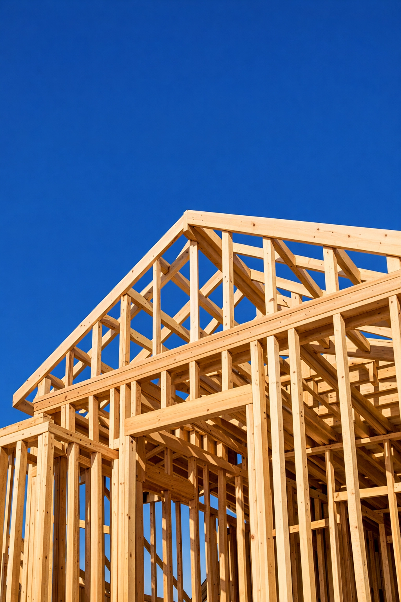 Structural wood framing of a new custom home during the vertical construction phase in Florida.