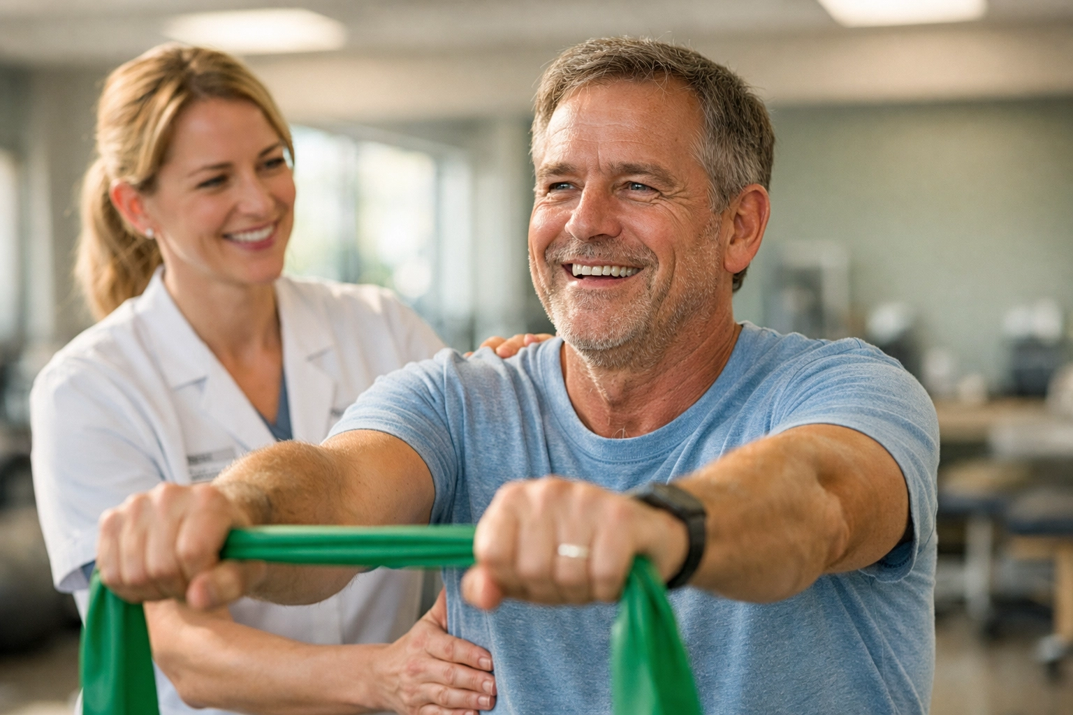 A patient performing physical therapy exercises for functional pain management in Bradenton, Florida.