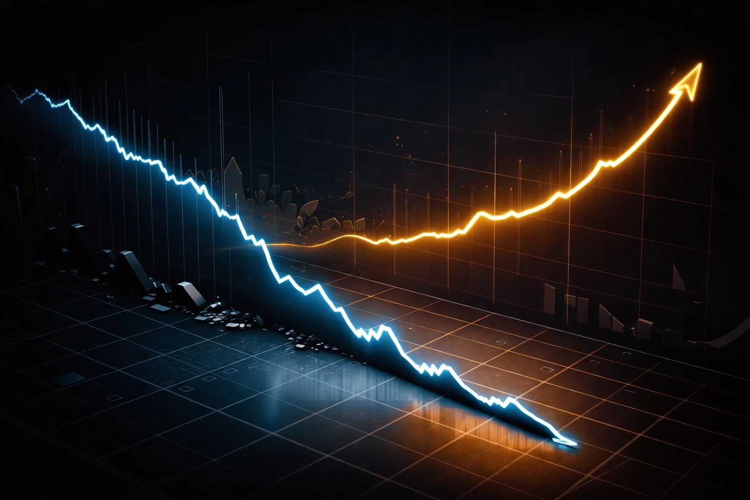 A financial chart comparing the declining 60/40 portfolio with the stable 40/30/30 model during market volatility.