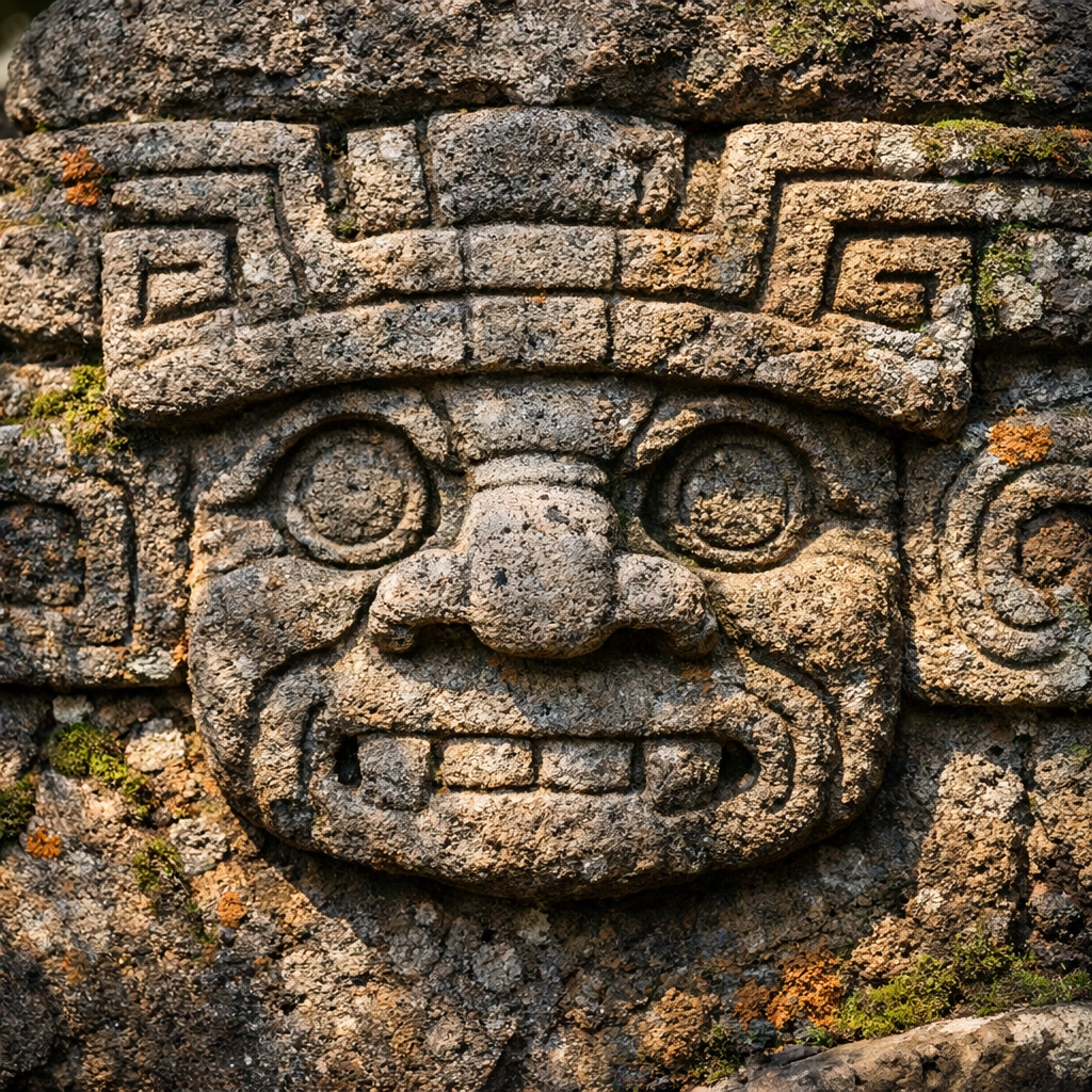 Pre-Columbian stone carving detail showing indigenous craftsmanship at San Agustín Colombia