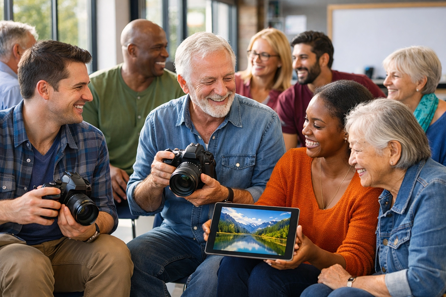 New members and experienced photographers meeting at the Saskatoon Photography Club.