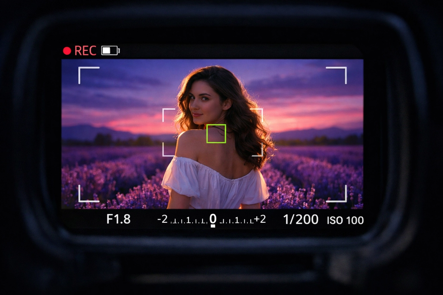 Camera viewfinder showing an exposure meter, key for mastering manual mode in photography.