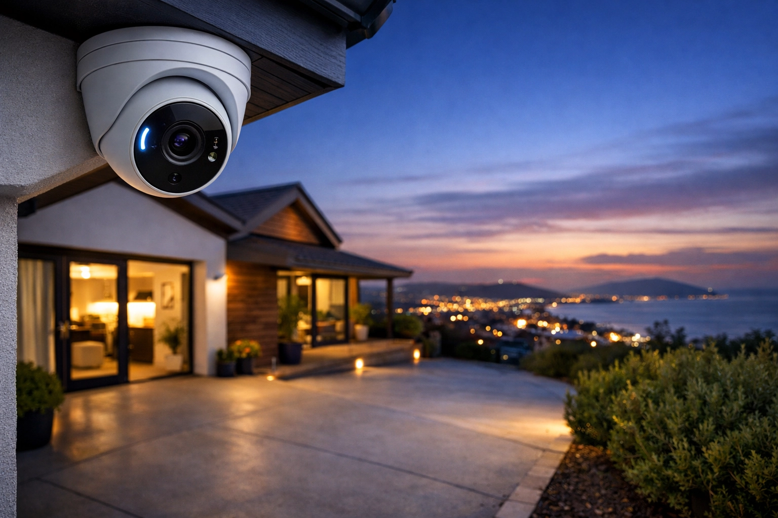 Discreet turret CCTV camera professionally installed on a modern Swansea home for night-vision security.
