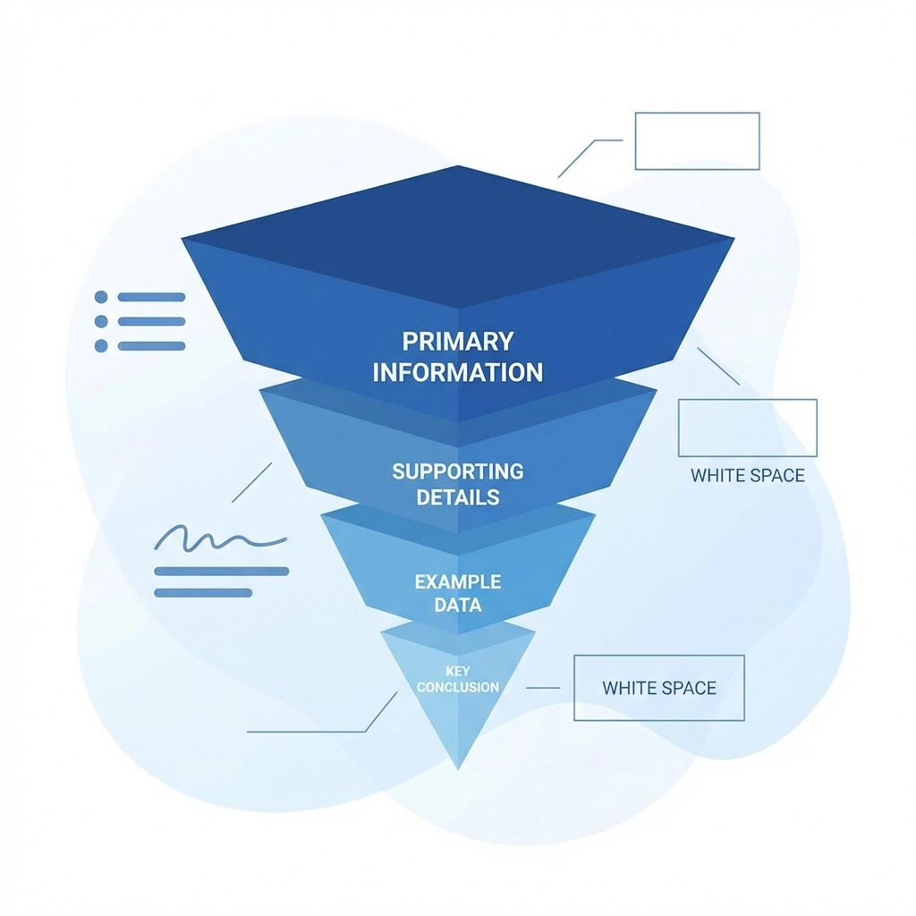 Inverted pyramid infographic showing web copy structure, highlighting the importance of concise content organization
