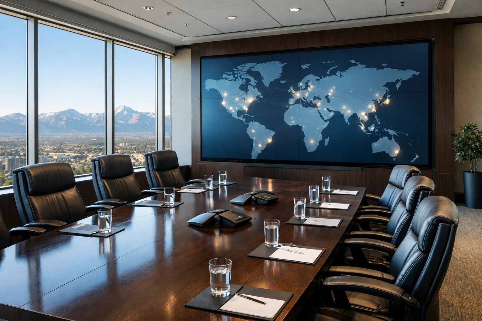 Modern Colorado boardroom used for Dakdan Worldwide’s daily 11 AM strategic innovation rotation.