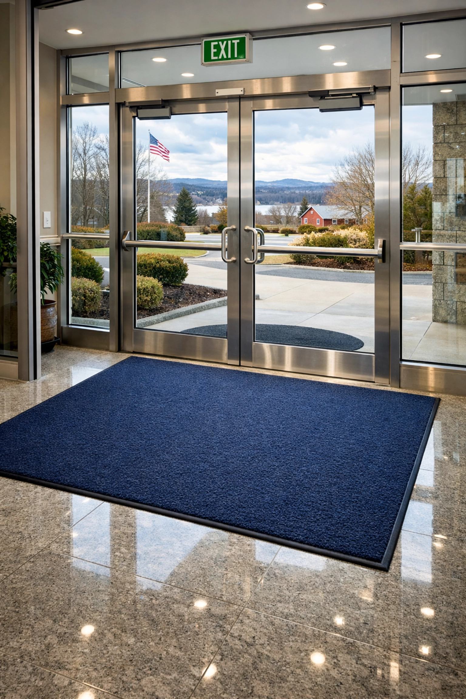 Professional office building entryway in Hanover with clean stone floors and winter weather floor protection.
