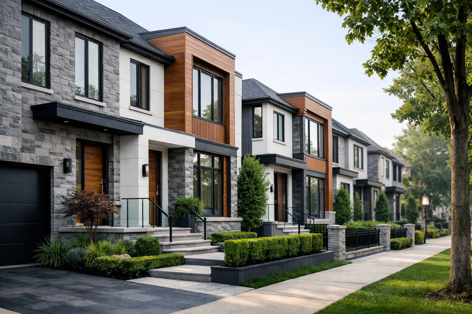 Modern semi-detached homes in a Toronto neighbourhood for an Ontario first time home buyer.