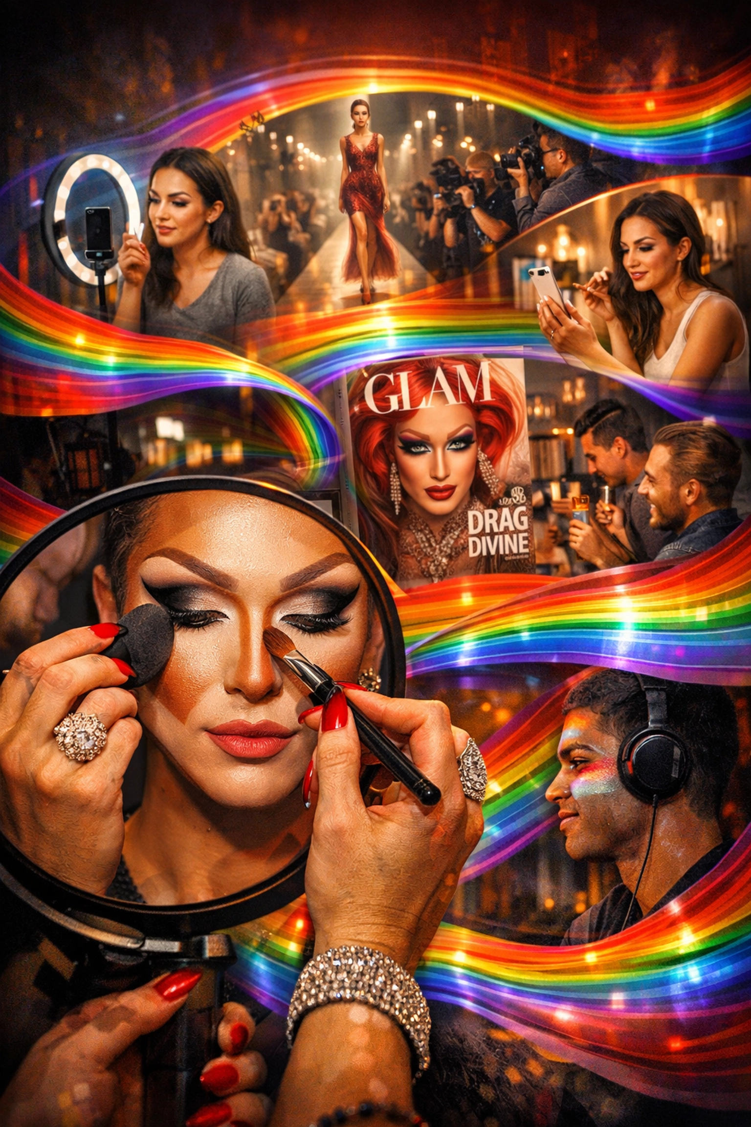 Drag queen applying contour makeup showing LGBTQ culture impact on beauty industry