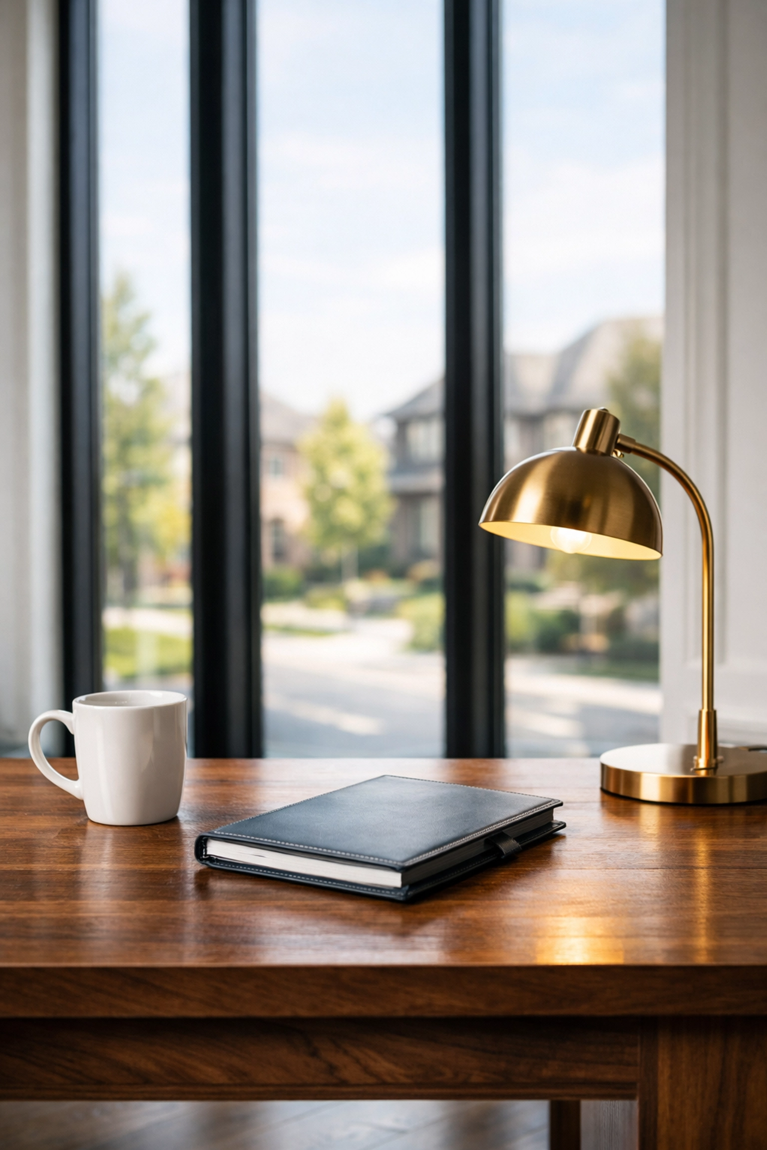 Modern Ontario home office with a walnut desk representing financial planning for the 2026 real estate market.
