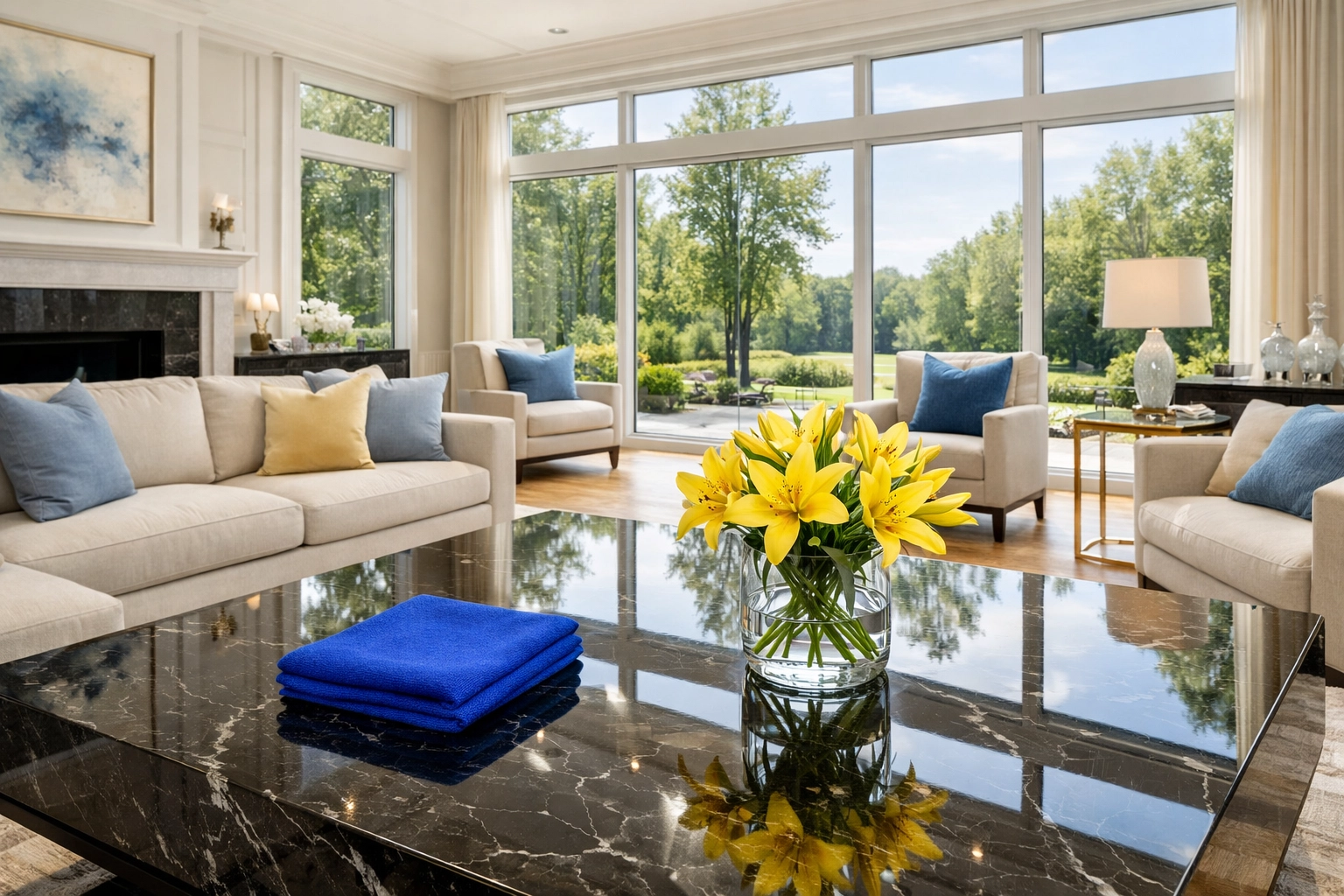 Spotless luxury living room in a Walpole estate cleaned with professional ninja-like efficiency.