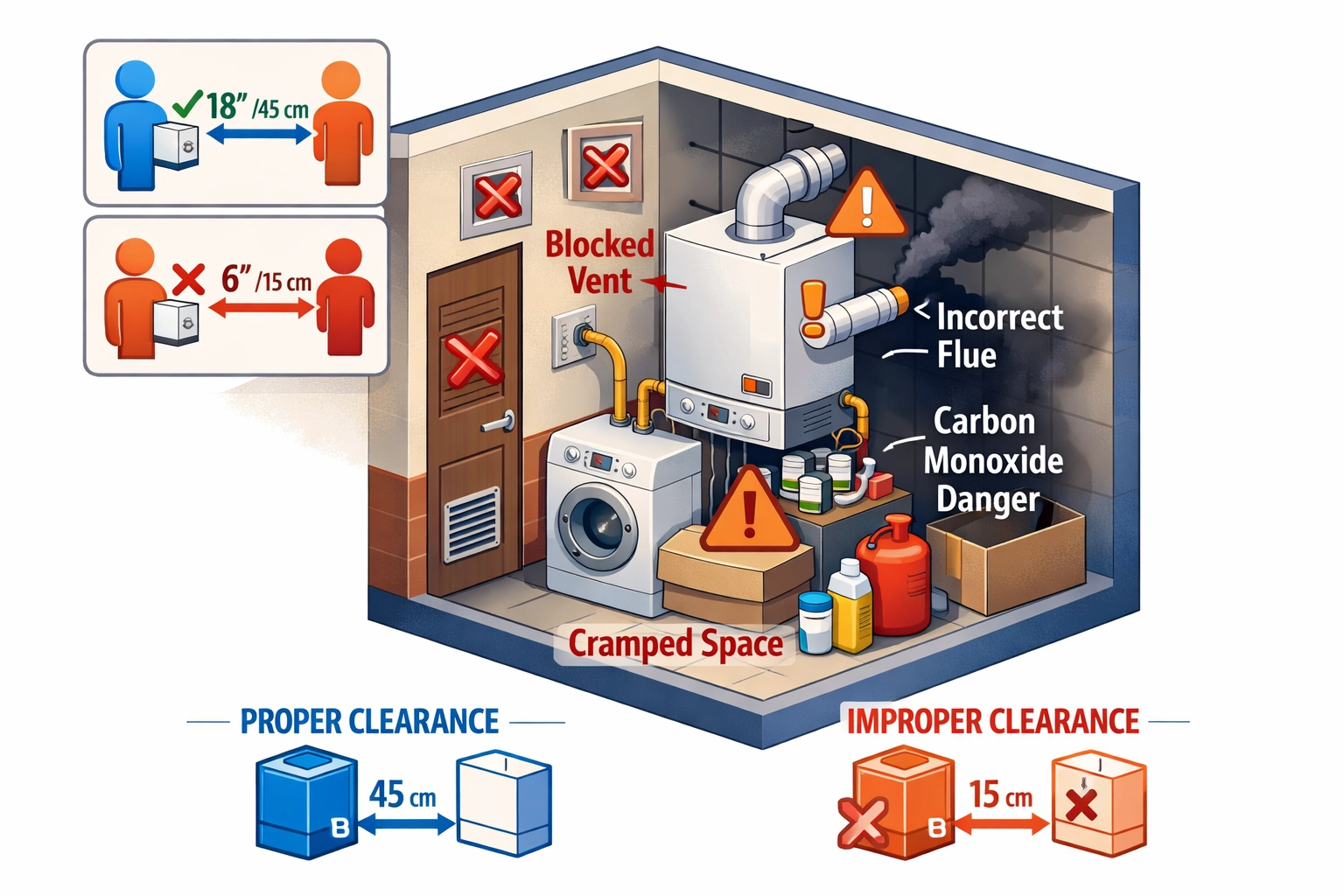 Proper boiler ventilation and safety installation diagram for Farnham heating systems