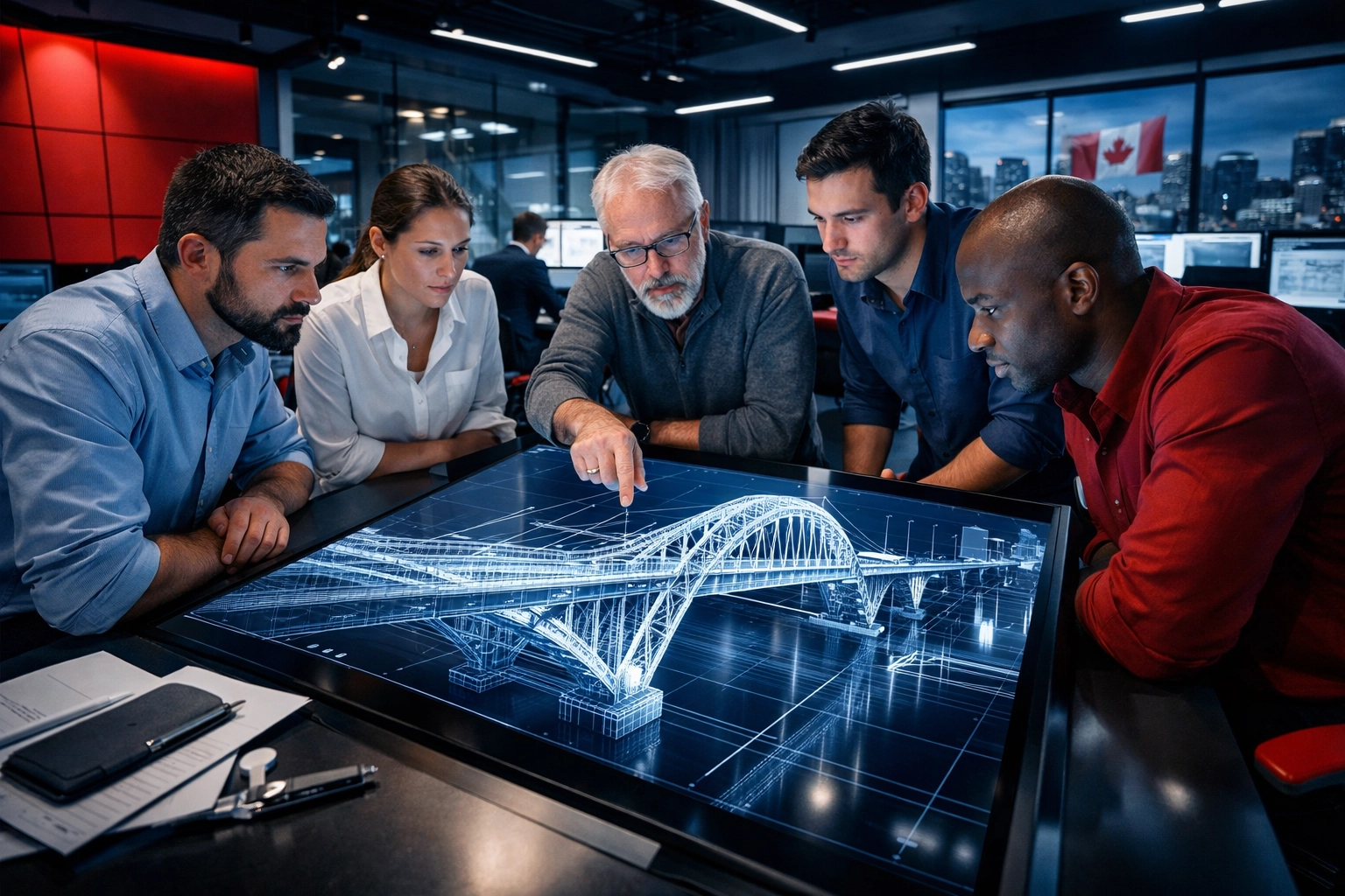 AtkinsRéalis engineers in Montreal using digital twin technology to design a complex bridge project.