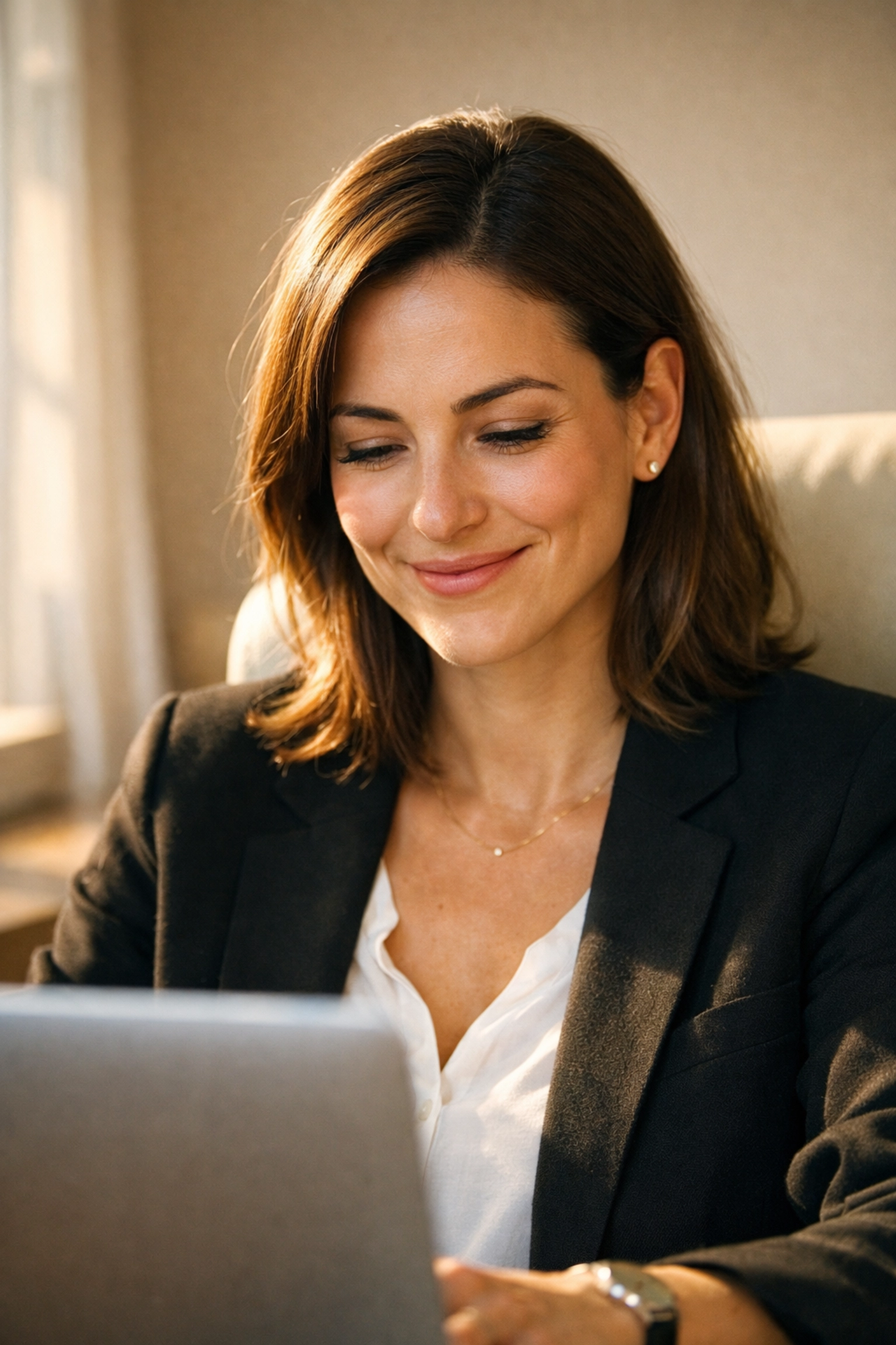 Professional woman experiencing integrated learning and faster skill acquisition on her laptop.